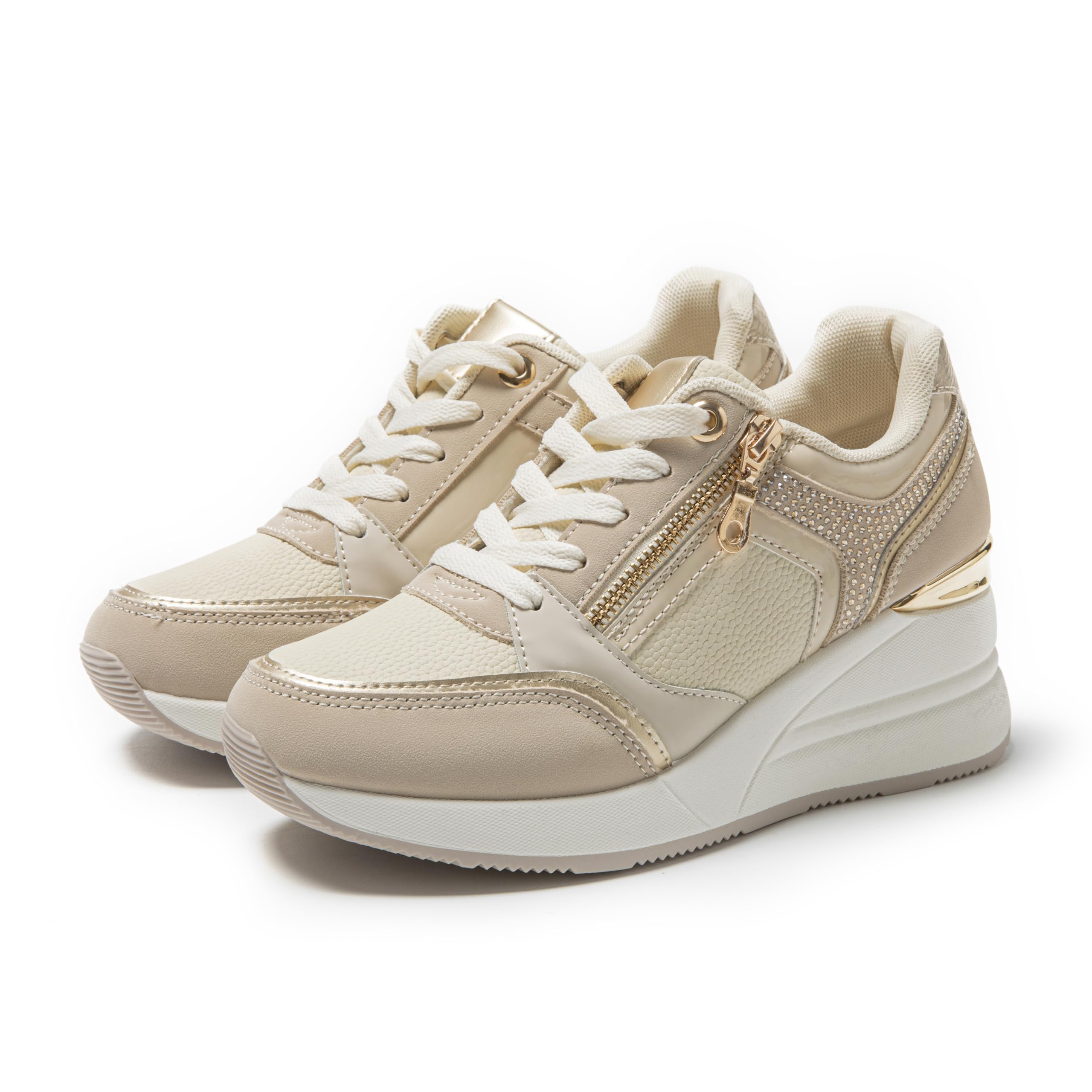 JOMIX Scarpe da Ginnastica Donna con Zeppa Sneakers Eleganti con Cerniera Laterale e Suola Spessa Comode per Camminata Quotidiana