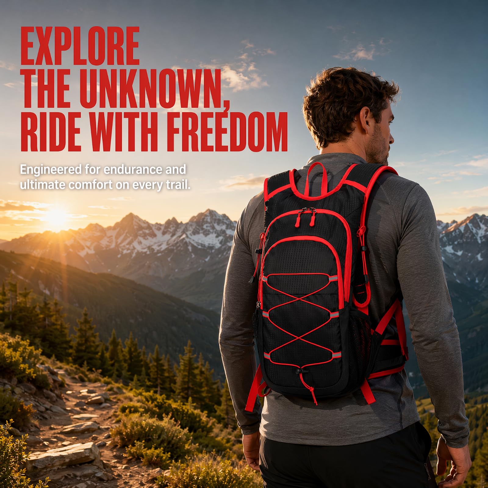 Mochila Deportiva Outdoor Ligera 20L, Mochila Ciclismo Senderismo de para Hombre Mujer, Impermeable & Transpirable para Correr, Ciclismo, Escalada, Viaje (Rojo)