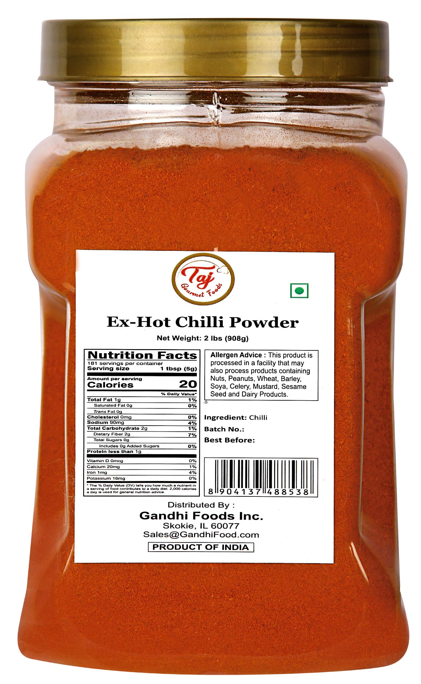 TAJ Premium Indian Extra Hot Chilli Powder, (32Ounce Jar) Buy Online