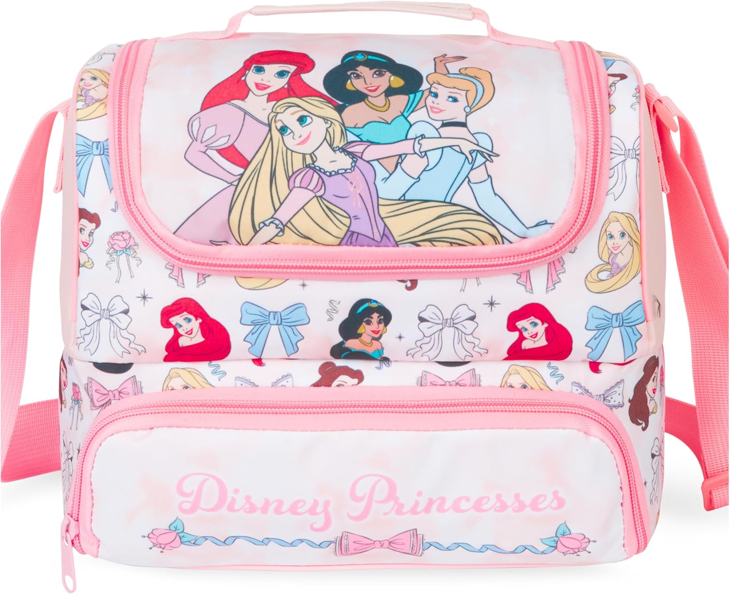 Get Trend Disney Princess Girls Insulated Lunch Bag for School, Picnic | Dual Compartment Reusable Kids Snack Bag, Adjustable Shoulder Strap, Top Handle, Wipe Clean, School Supplies Gifts for Girls