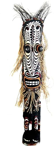 OMA Figuras de masai de madera tallada en madera de Tiki God de la buena suerte, polinesio, marca de gran tamaño