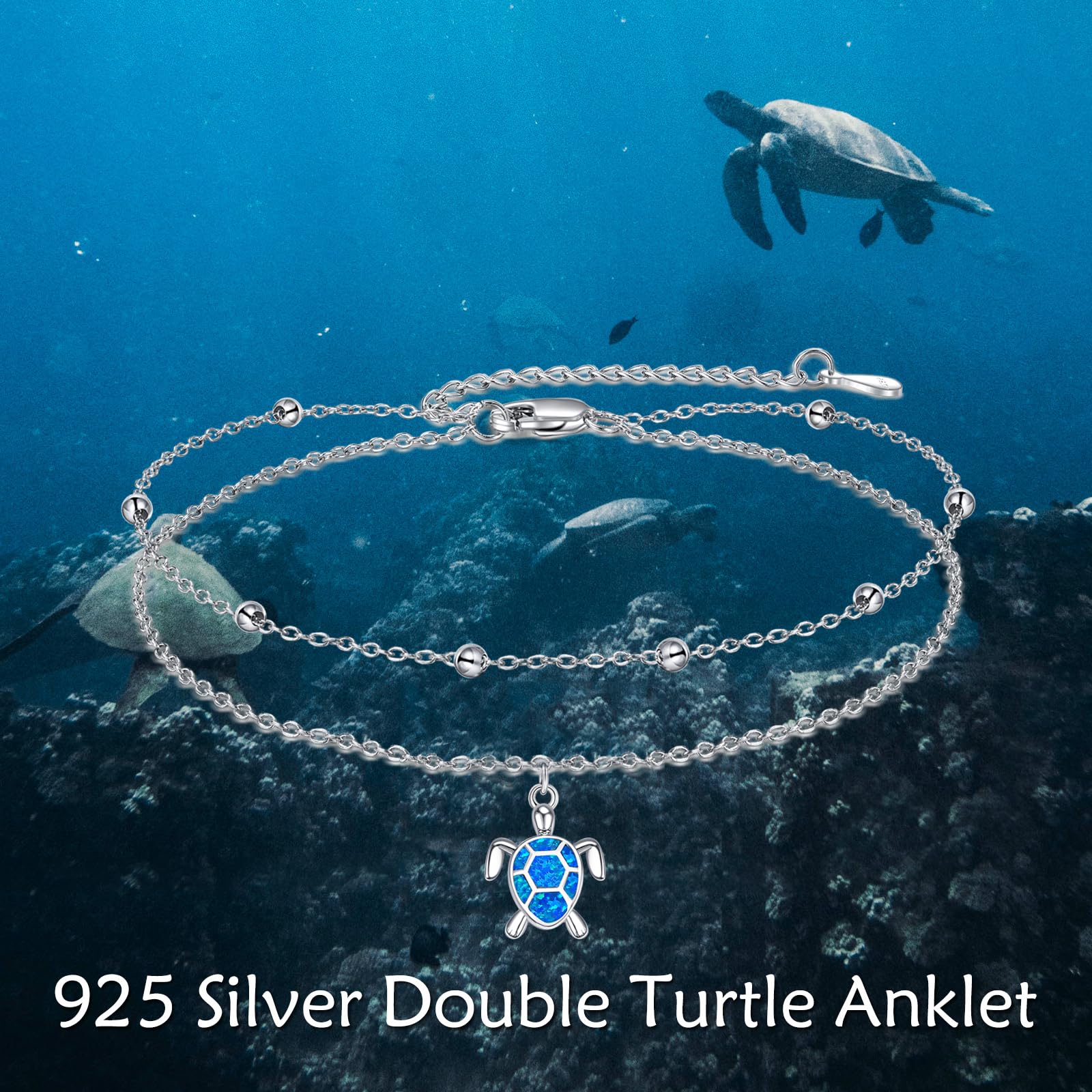 POPLYKE Cavigliera da donna in argento Sterling 925 con pietra di luna a doppio strato con pietra di luna, idea regalo per l'estate e la spiaggia