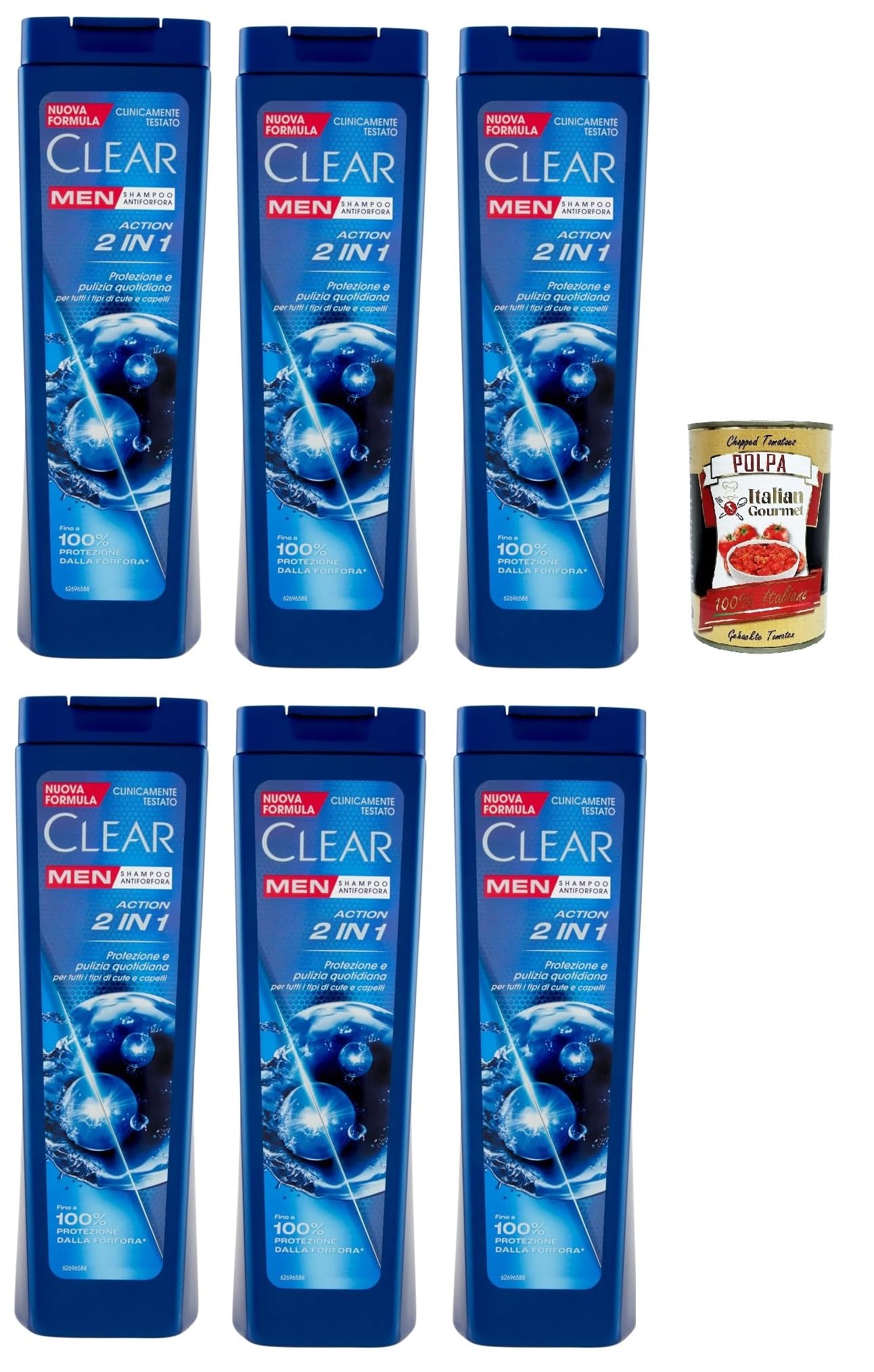 Clear Men Action 2-in-1 Anti-Schuppen Shampoo – 6 X 225 Ml, Für Alle Haartypen, Mit Pflegewirkstoffen