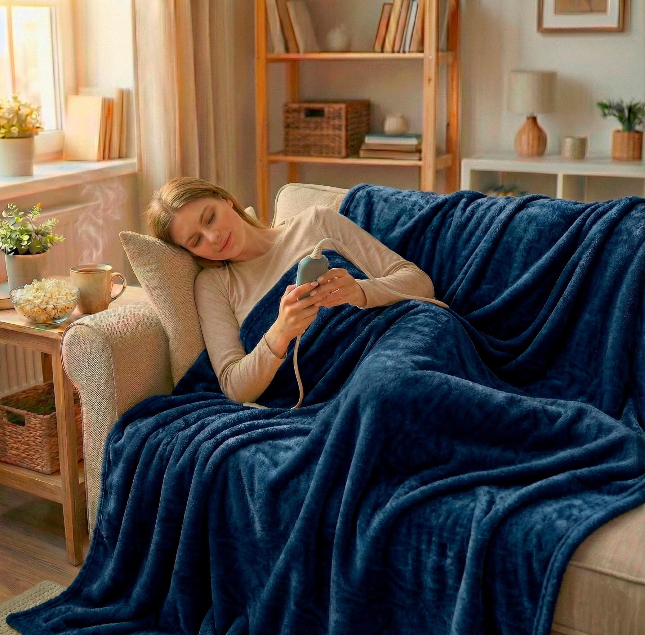 ECODE® Manta Termica Electrica Grande 180x130 para Cama y Sofa, Apagado Automatico, Mando con 3 Niveles de Calor - Tejido UltraSuave, Protección Calentamiento, Cable desmontable