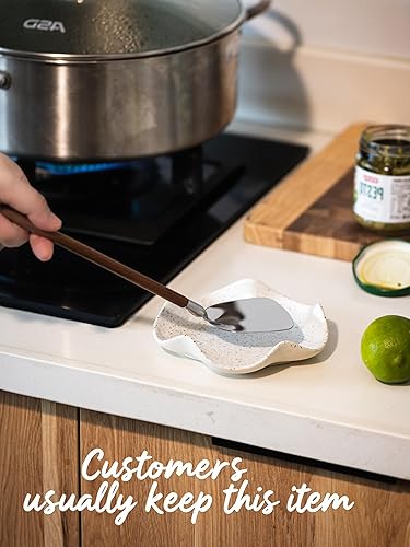 Miniatura 80 de Soporte para cuchara para estufa, soporte de cuchara a cuadros de 5.3 pulgadas, soporte para utensilios, soportes de cuchara de cerámica para barra