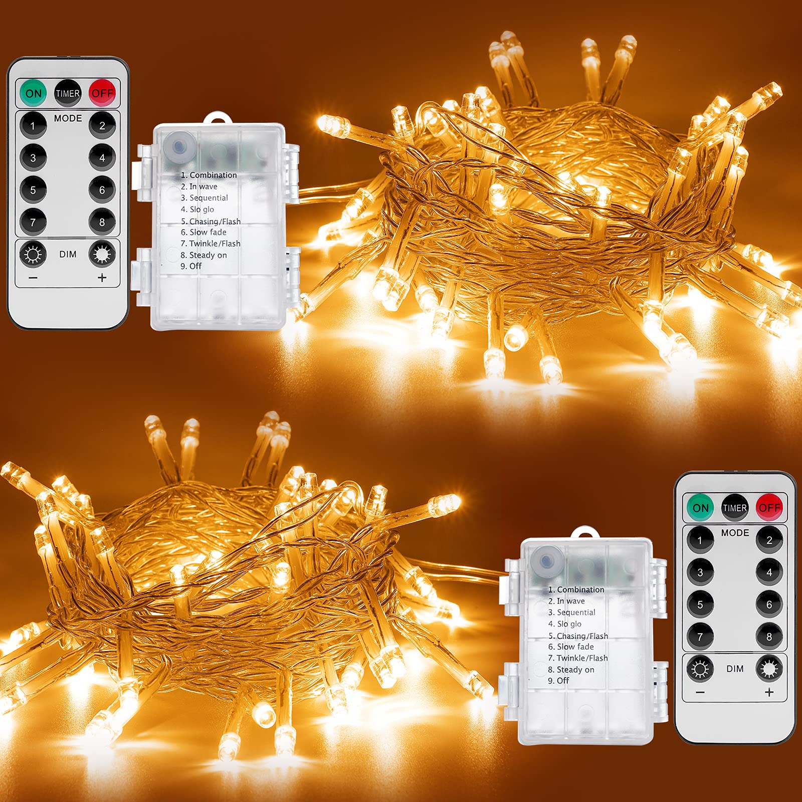 Photo 1 of KPafory 2 Pack 36ft Battery Operated String Lights with Remote Timer Waterproof 8 Modes String Lights for Indoor and Outdoor Decorations,Orange Orange 36.0 Feet