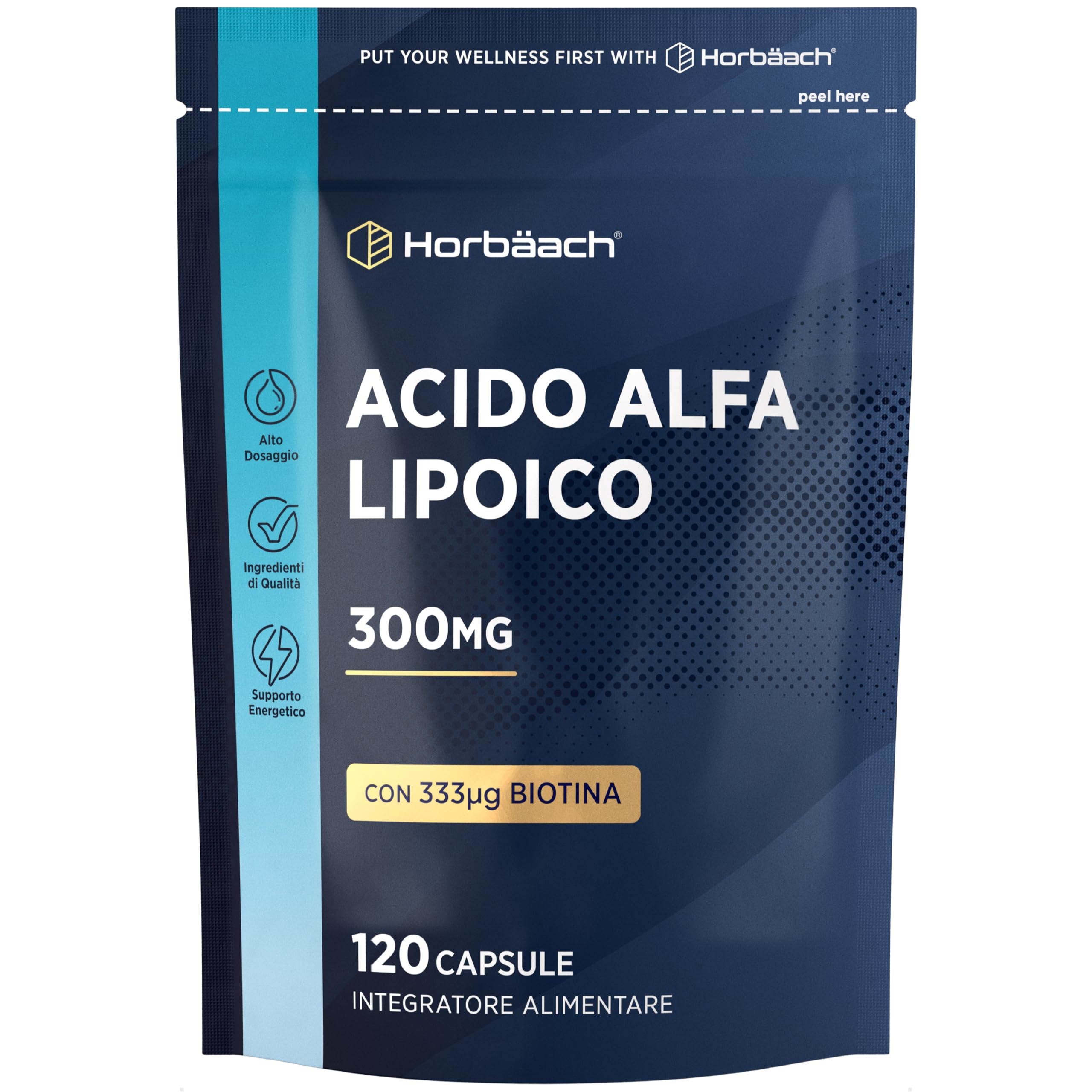 Acido Alfa Lipoico con 300ug Biotina per Capelli | 4 Mesi di Fornitura - 120 Capsule | Alto Dosaggio | Integratore Alimentare | Alpha Lipoic Acid | Horbaach
