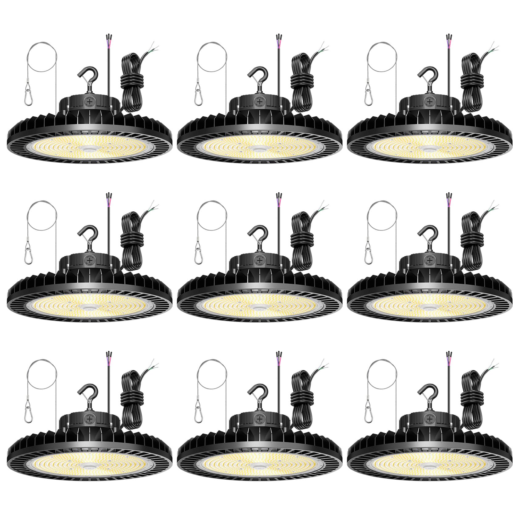 9 Pack 500W LED High Bay Light 70000LM DLC ETL Listed Industrial Grade UFO Light Dimmable IP65 Waterproof