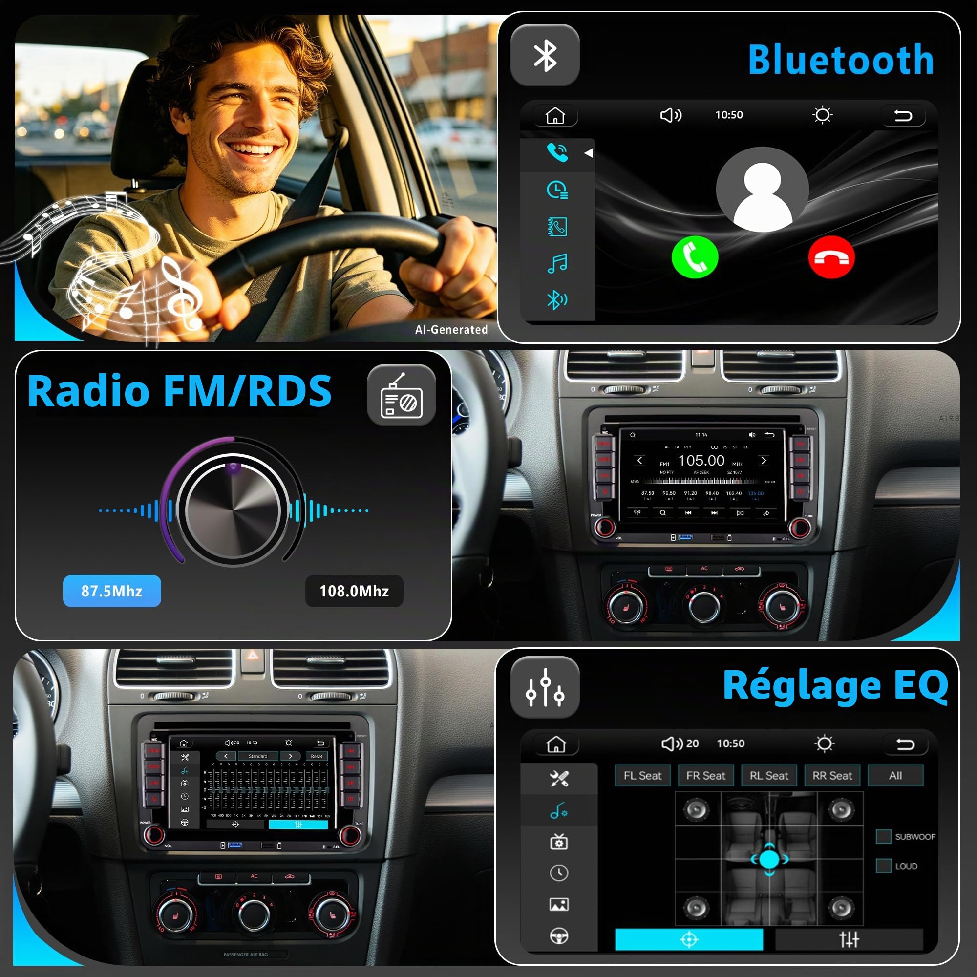 Autoradio pour VW Golf 5 6 MK5 MK6, CarPlay et Android Auto sans Fil, Dab+