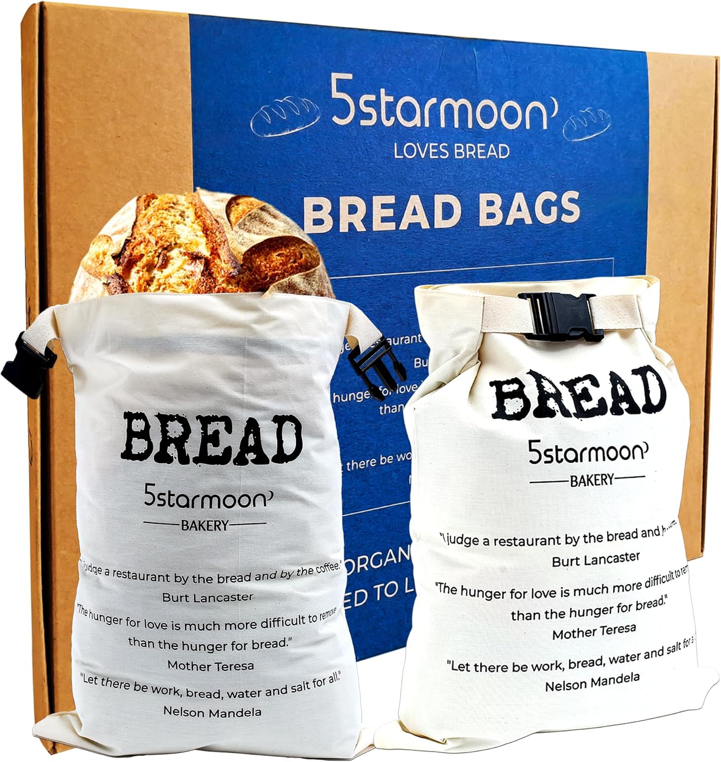 5 star moon Organic Reusable 100 Cotton Bread Bags with