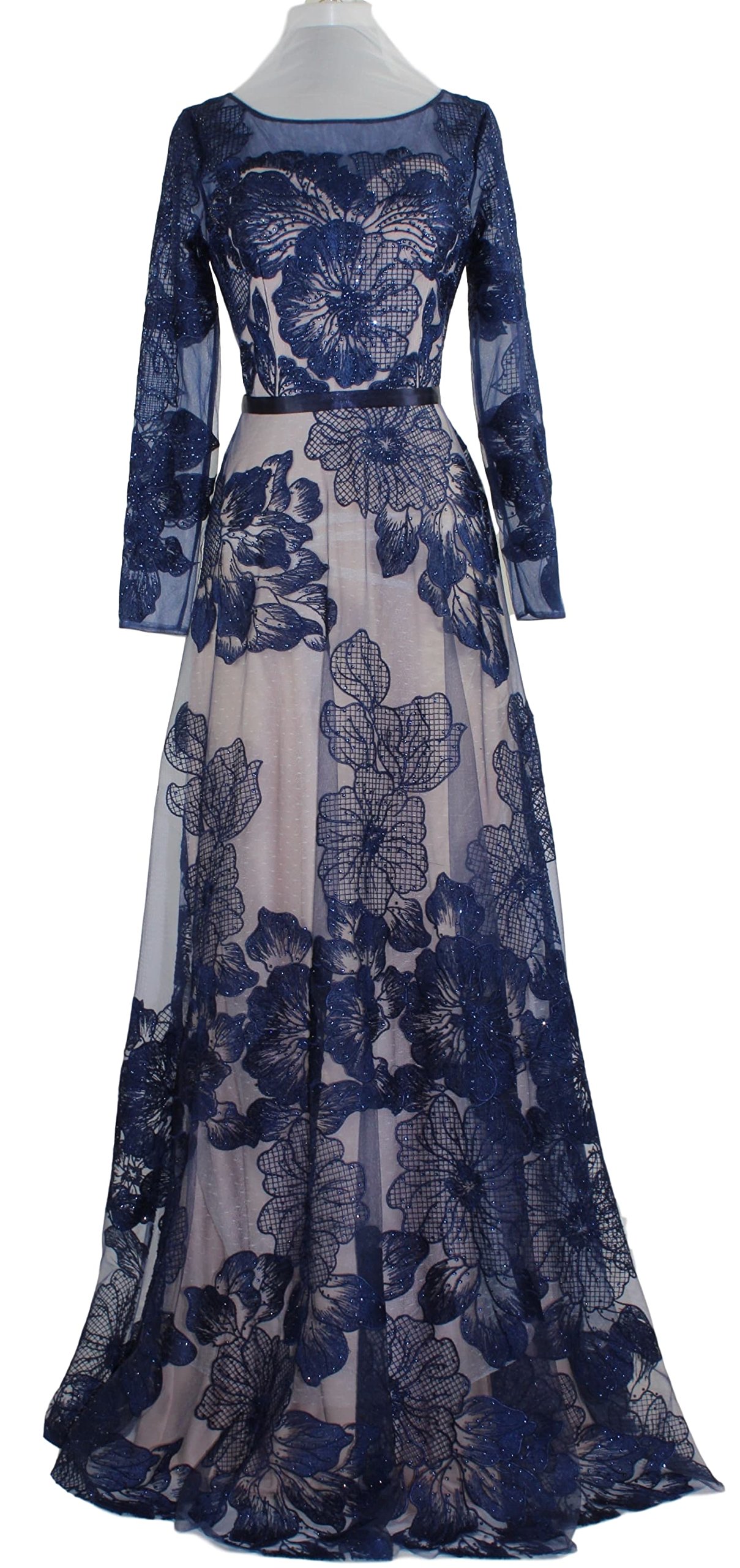 green emerald velvet dress Sheer Long Sleeve Long Formal Dress A1263 Dusty Blue / 2