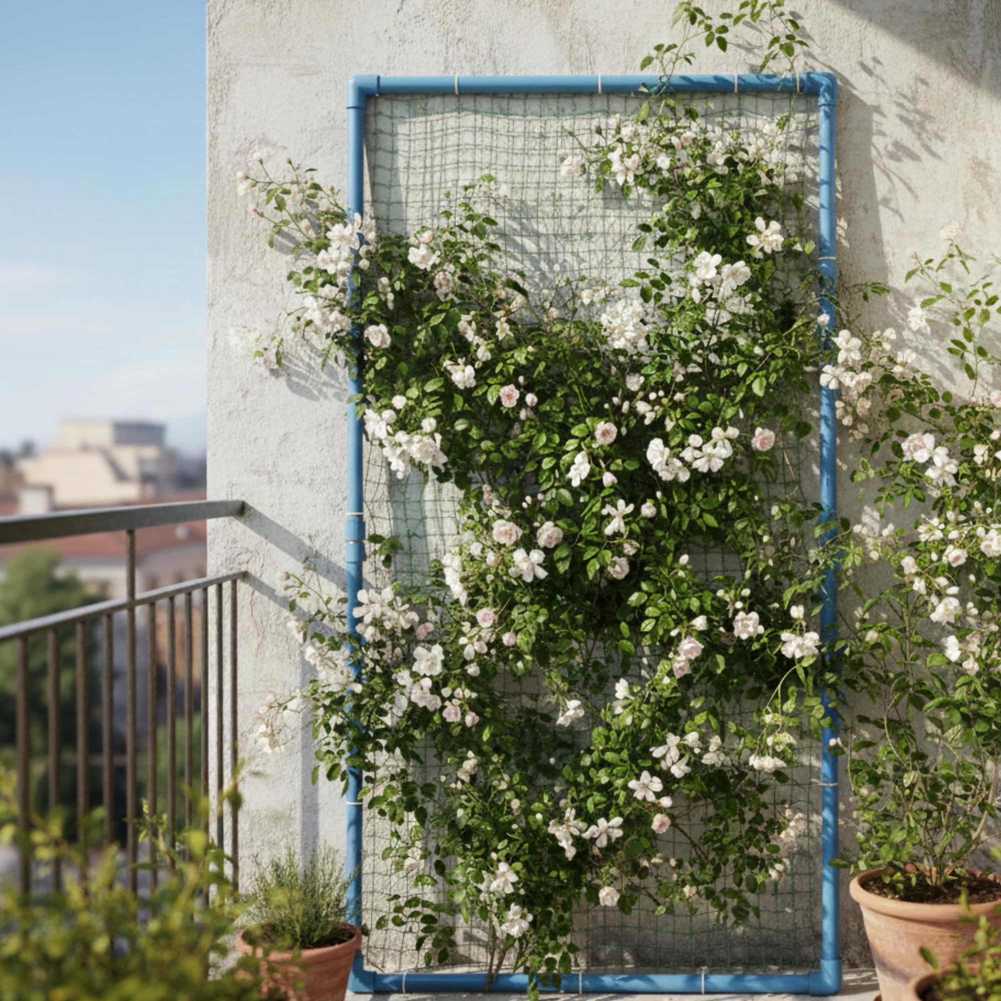 Garden Trellis with Netting Support 4ft x 2ft Vertical Plant Support for Climbing Roses, Vegetables, Flowers, and Vines Durable Frame for Patio, Balcony by Invelligen (Blue)-image-8