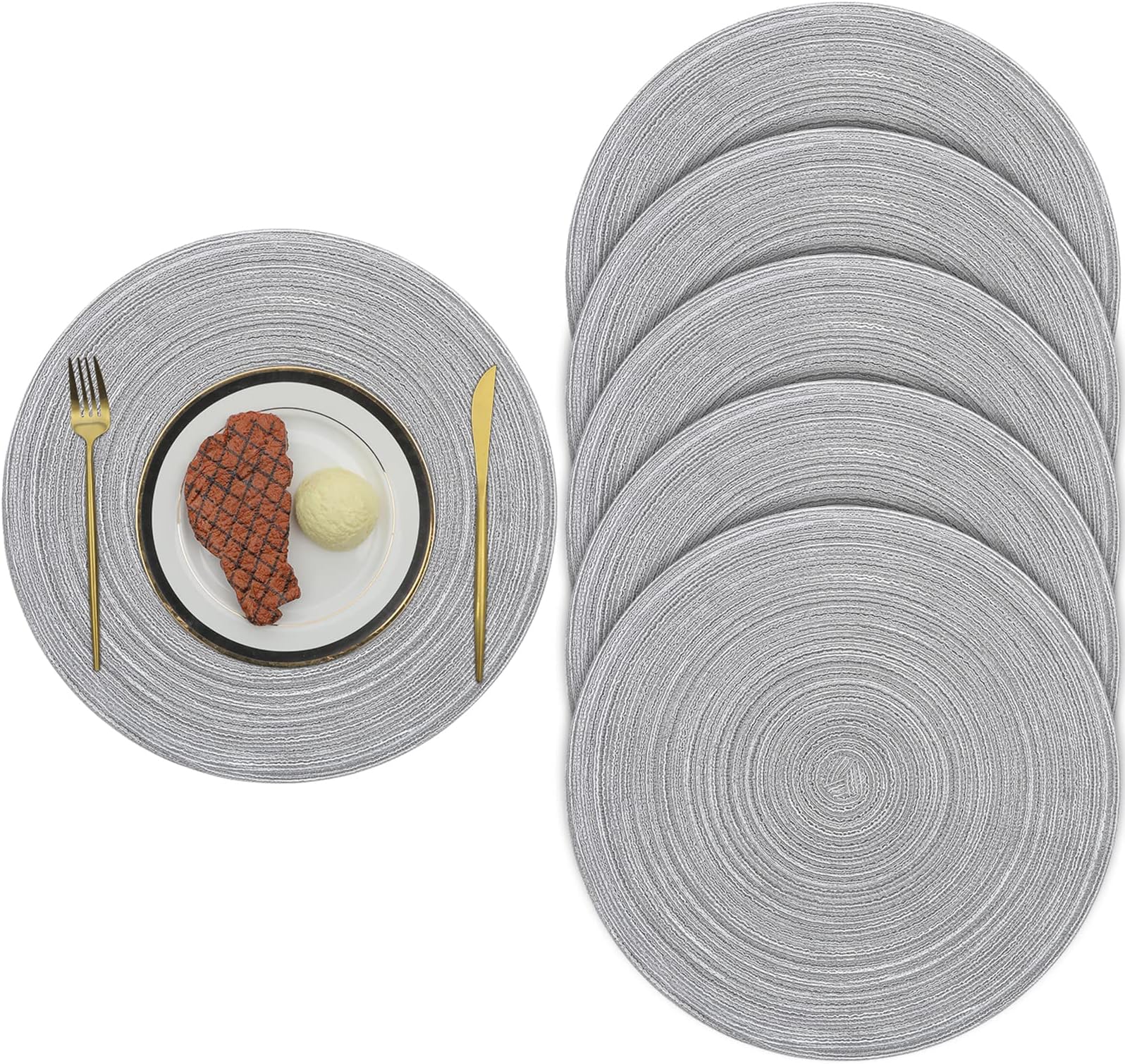 Z&Q BROS LTD Fabulous Style Grey Round Pom Pom Placemats 4pk stylish