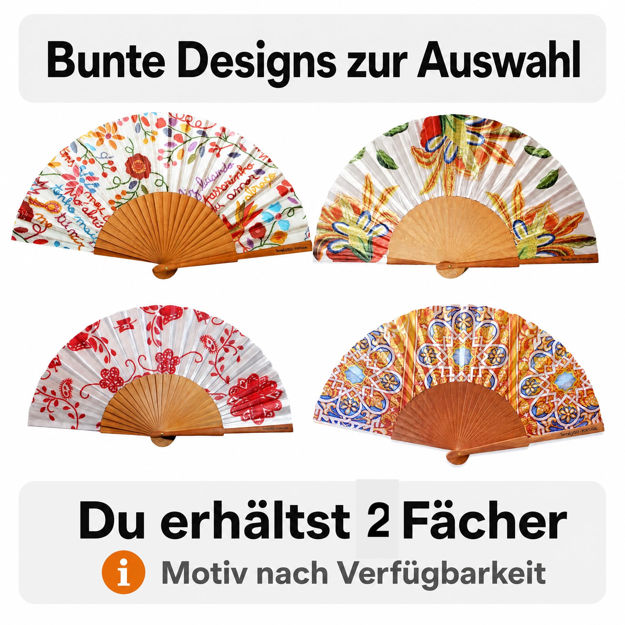 2 x Handfächer aus poliertem Birnbaumholz, 43 x 23 cm, (2 Stück aus 4), faltbarer Klappfächer für unterwegs, leises Wedeln, ca. 43 x 23 cm, 24 Streben, 66 g Gewicht, für Hochzeit, Büro, Festival
