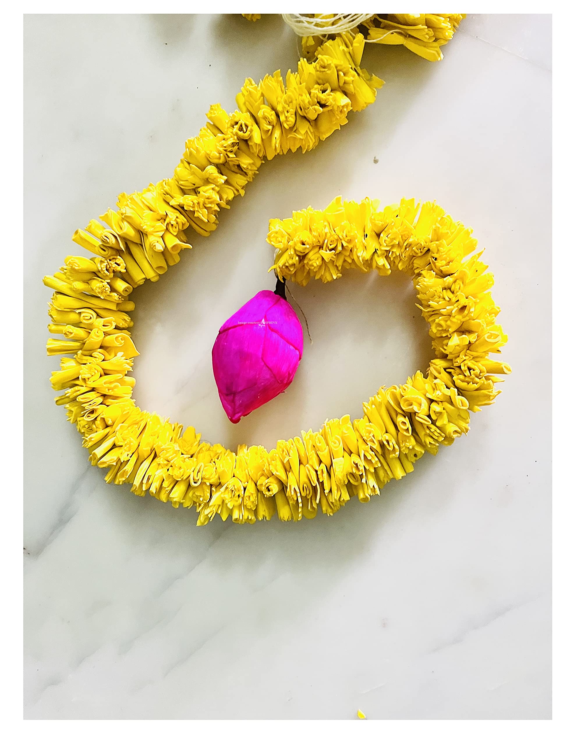 SPHINX paper fake artificial lotus bud flowers rajnigandha garlands for decorations Festive decor Pooja decor Wedding Housewarming - (Approx. 2 ft Yellow (with lotus), 2)