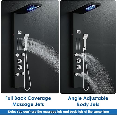 Miniatura 4 de ROVOGO Sistema de torre de panel de ducha LED con ducha de lluvia y cascada, chorros corporales y portátil, columna de ducha de acero inoxidable con
