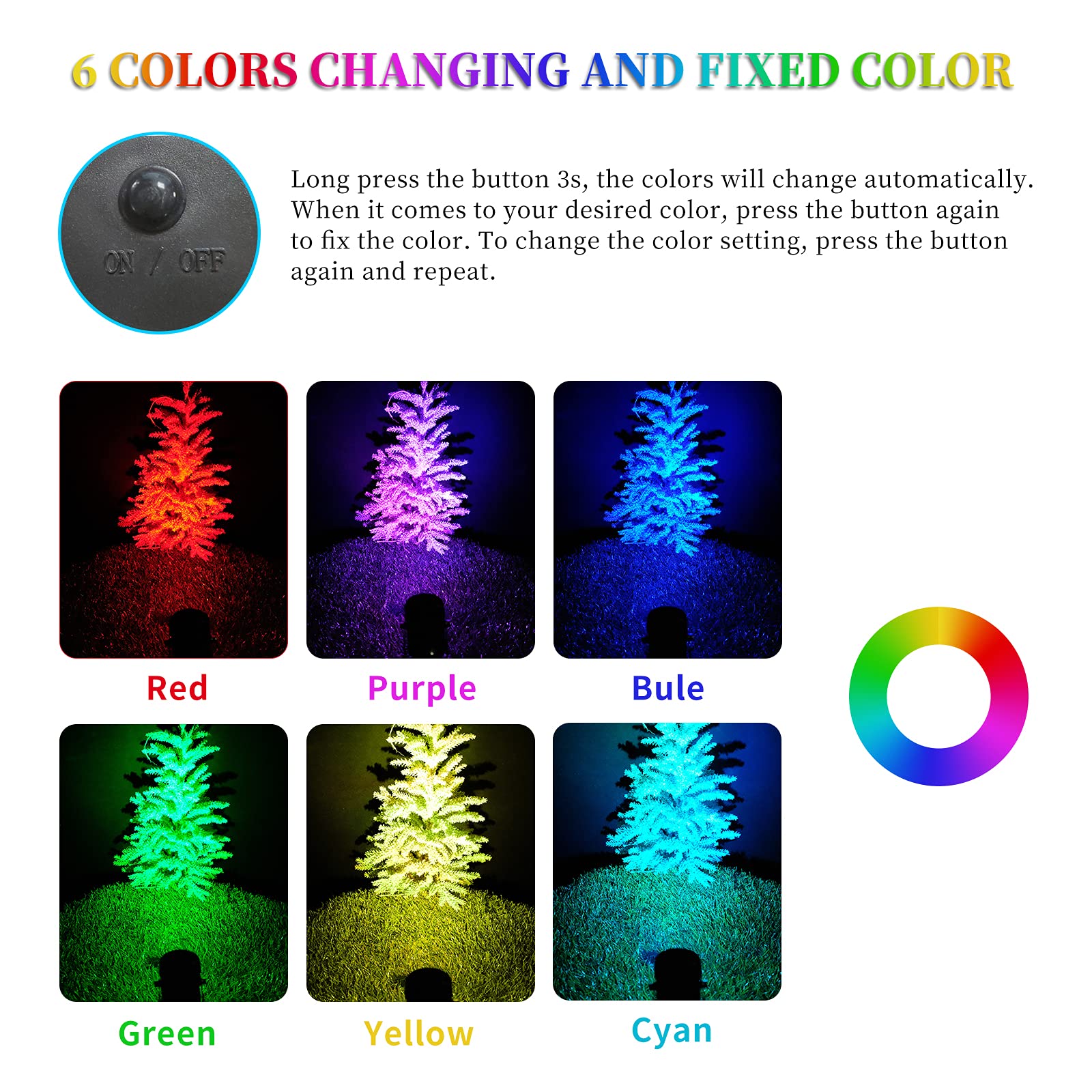 Focos Solares Para Exteriores, RGB Focos Solares de Color, Focos Solares para Jardín, IP65 Impermeables Lámpara Solar para Exteriores para Jardín, Patio, Césped, Camino 4 en 1