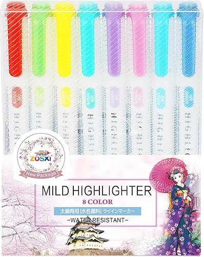 Zosxi Rotuladores fluorescentes de doble punta de 18 colores suaves resaltadores para colorear subrayado resaltando puntas anchas y finas surtido de