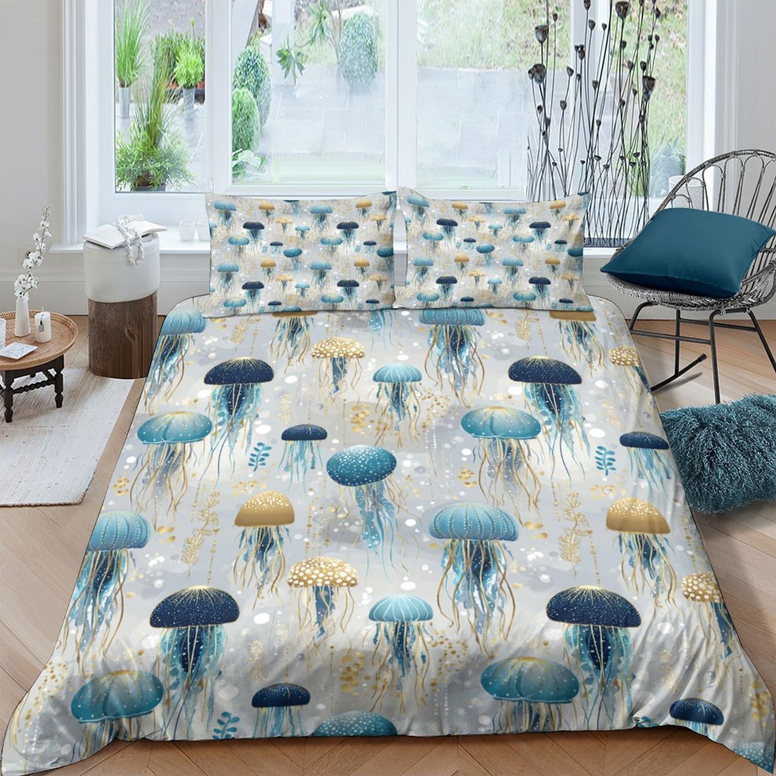 Ctjqhvkz Style-9 3D Printed Blue Mushroom Fitted Sheet Microfiber Soft Breathable Forest Bed Cover For Bedroom Guest Room Decor Single（135X200cm）