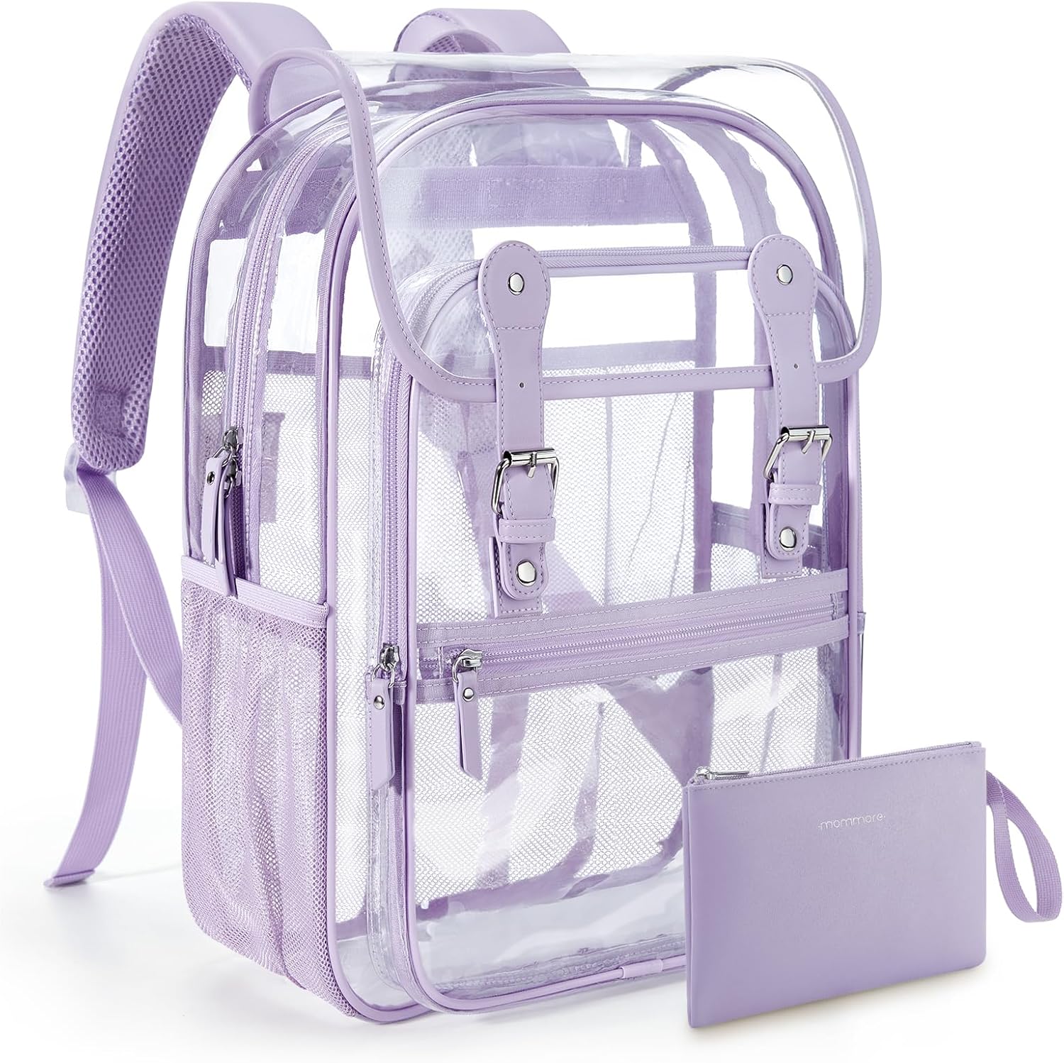 mommore Clear Backpack Heavy Duty Large Clear Bookbag for School Transparent PVC Stadium Approved See Through Back Pack