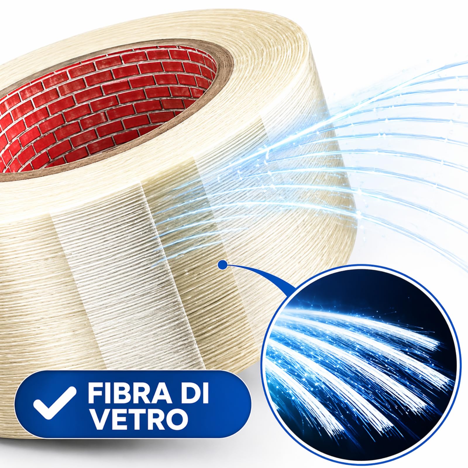 Nastro Adesivo Rinforzato M10 Unidirezionale, Fibre in Vetro, Trasparente, 50 mm x 50 m, Alta Resistenza alla Trazione per Imballaggi Pesanti, Pallet e Fissaggi Industriali (6)