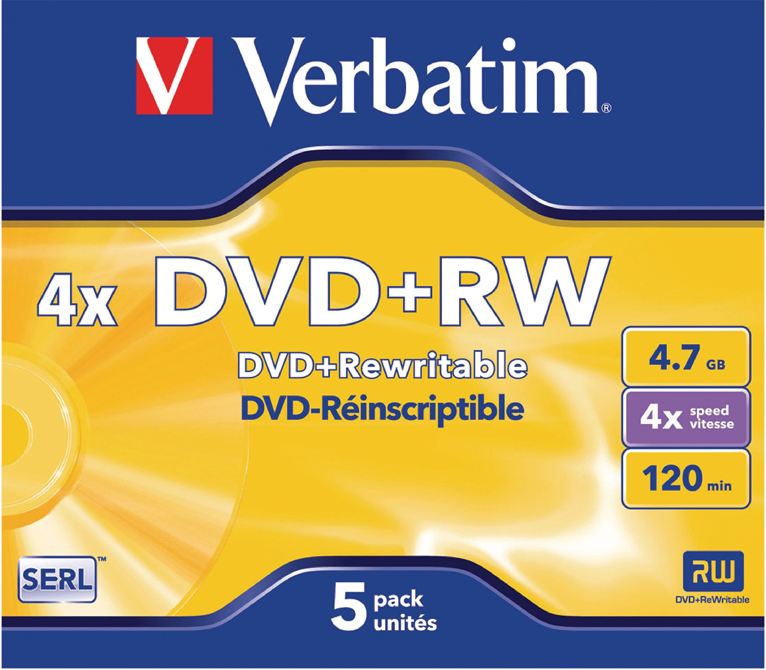 DVD+​RW vierge Verbatim 43229 5 pc(s) 4.7 GB 120 min réinscriptible, surface gris métallisé mate