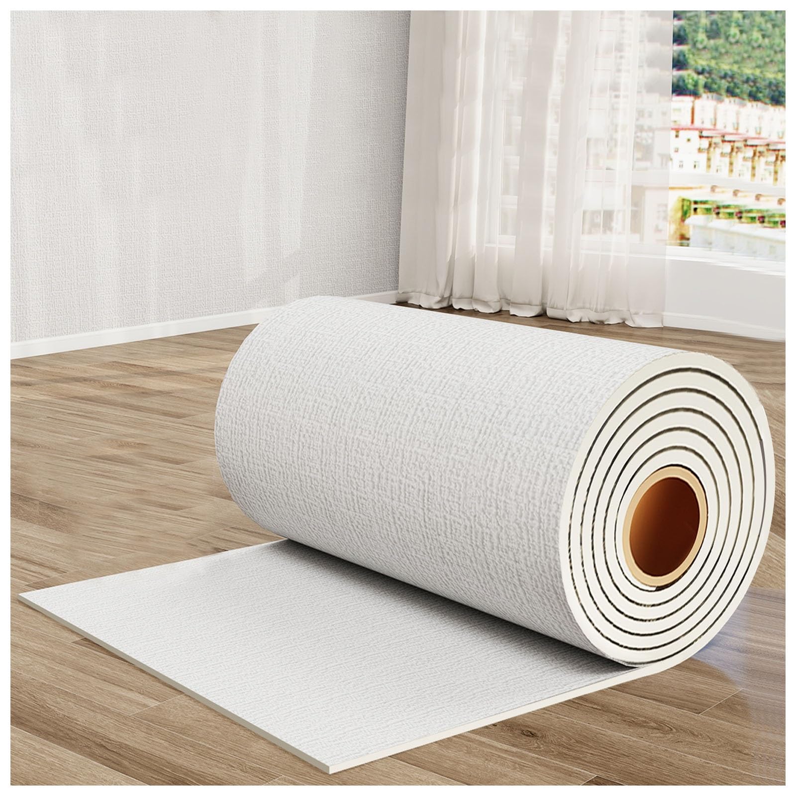 Insulation Thermal Wallpaper, Peel and Stick 5mm Foam Anti-Collision Upholstered Waterproof Moisture-Proof Self-Adhesive Wall Sticker, Linen Foam Roll Wall Paper