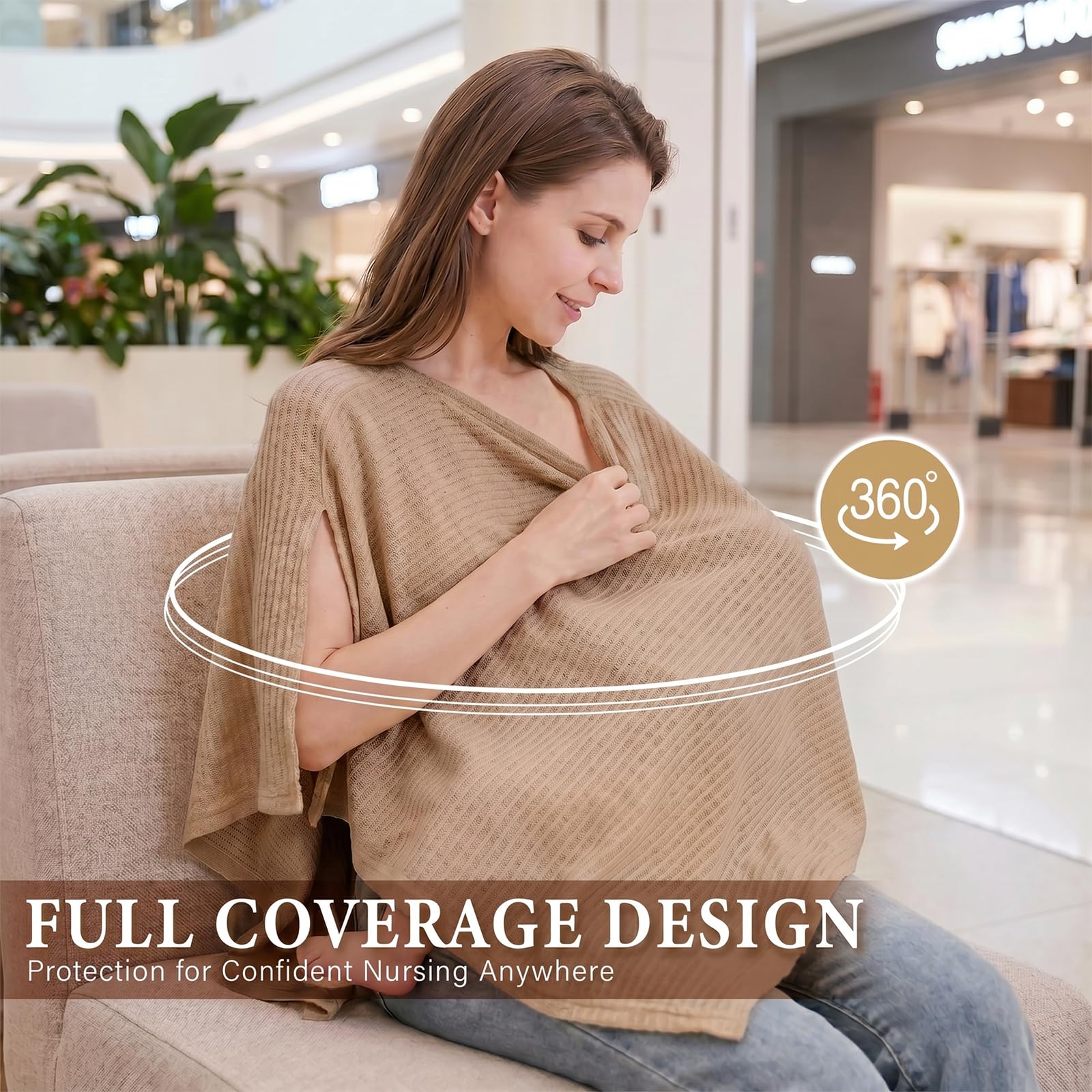 Couverture Allaitement Bébé, Cape d'Allaitement Respirante, Cache Allaitement 360° Intimité, Tablier Allaitement Accessoires (Abricot)