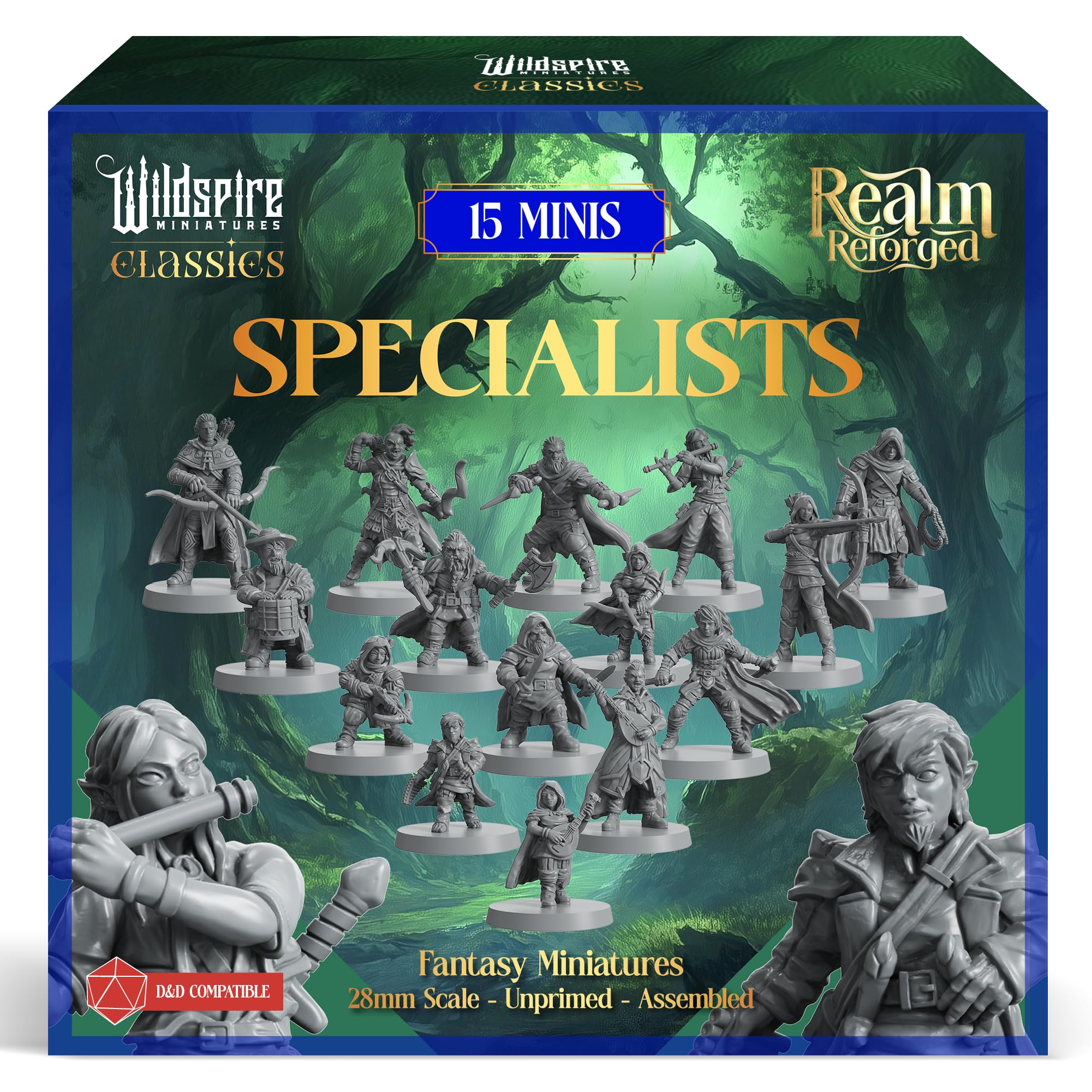 Specialists Class Set - Rangers, Rogues, Bards - Player-Characters, NPC for DND Miniatures Bulk I 28mm Dungeon Dragons D&D Miniatures I DND Minis D&D Figures I Pathfinder, Daggerheart, Realm Reforged