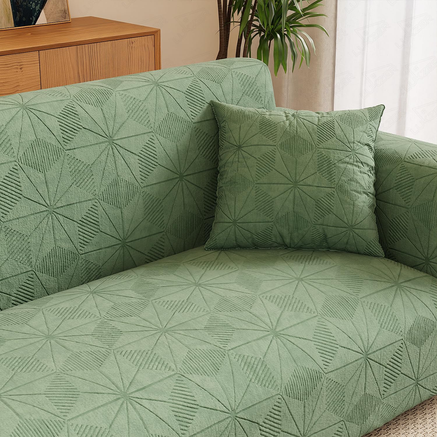 Lukzer Universal 3 Seater Jacquard Sofa Cover with 2 Cushion Cover Soft Touching Flexible Stretch Slipcover (Pastel Green Starlight/SC-143-03/180-230cms) (220GSM)-picture-26