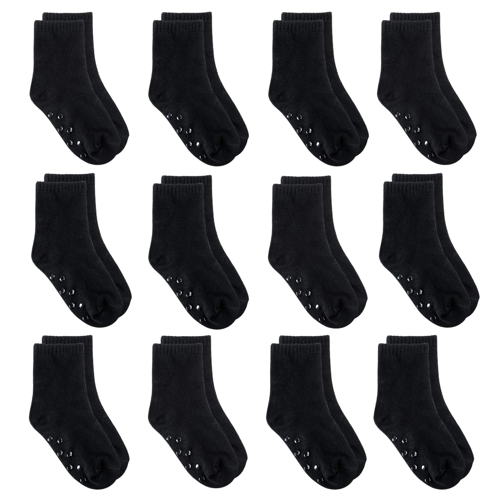 12 Pairs Non Slip Toddler Socks Crew Socks with Grips for Baby Boys Girls