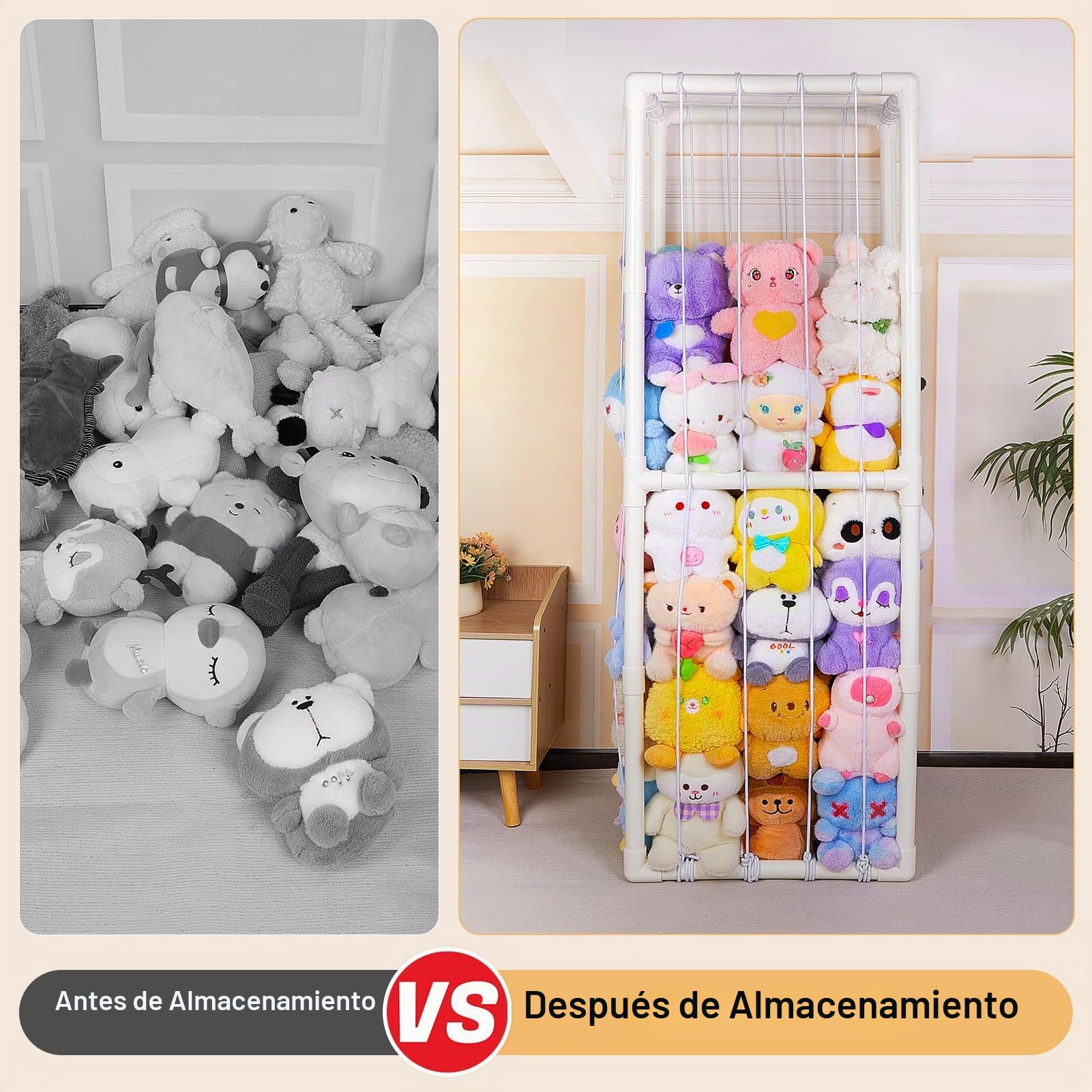 MHJY Organizador de Peluches Infantil Grande – Estantería de Juguetes con Cuerdas Elásticas, Almacenamiento Vertical en Forma de Jaula para Peluches, Habitación Infantil, Guardería y Sala de Juegos