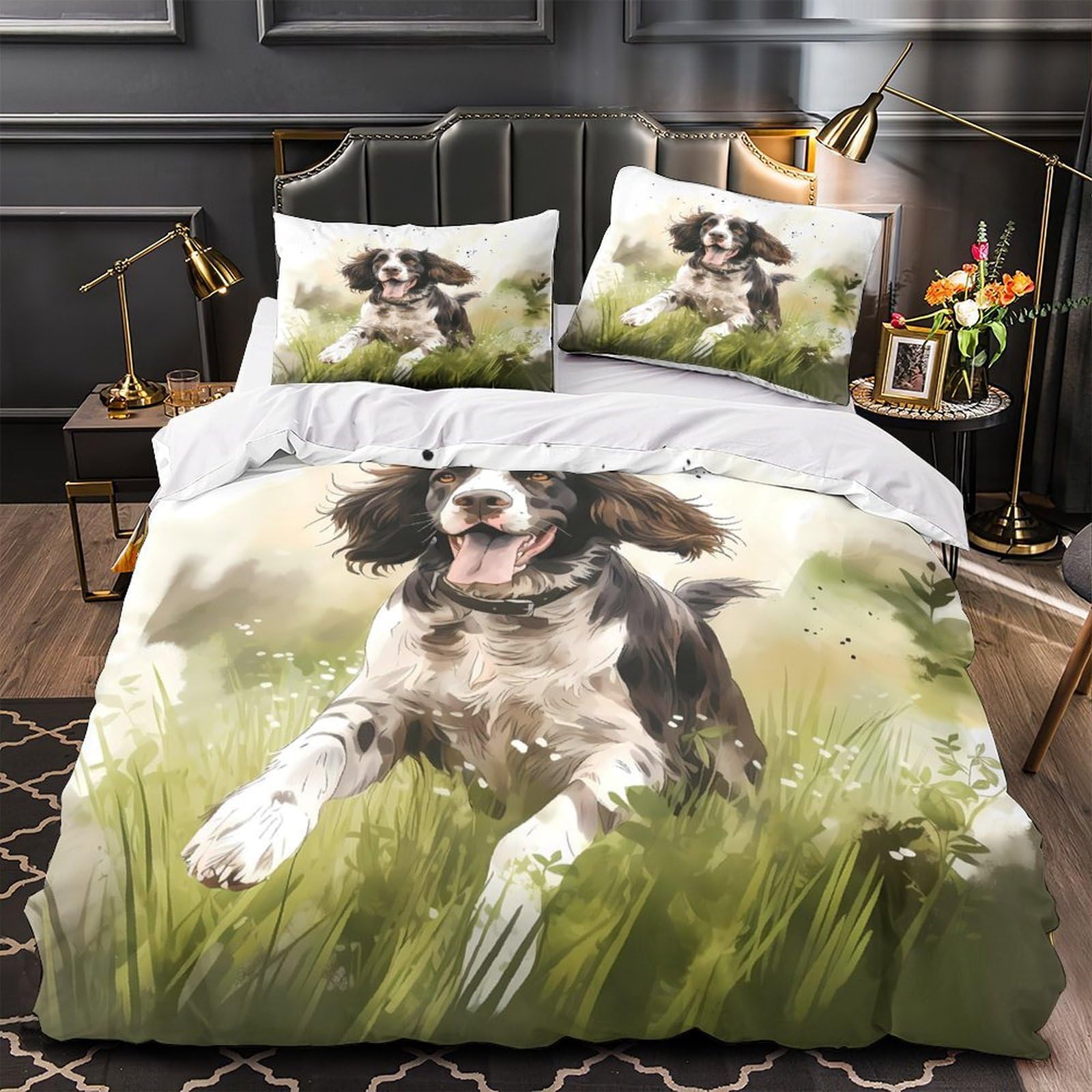 MMDASBVPE Springer_spaniel Duvet Cover 3D Design Printed Anti-allergic 3 Pieces Bedding Set Zipper Comforter Cover Hotel Quality Breathable for Adults Kids Women Teens Youth Super king（260x220cm）