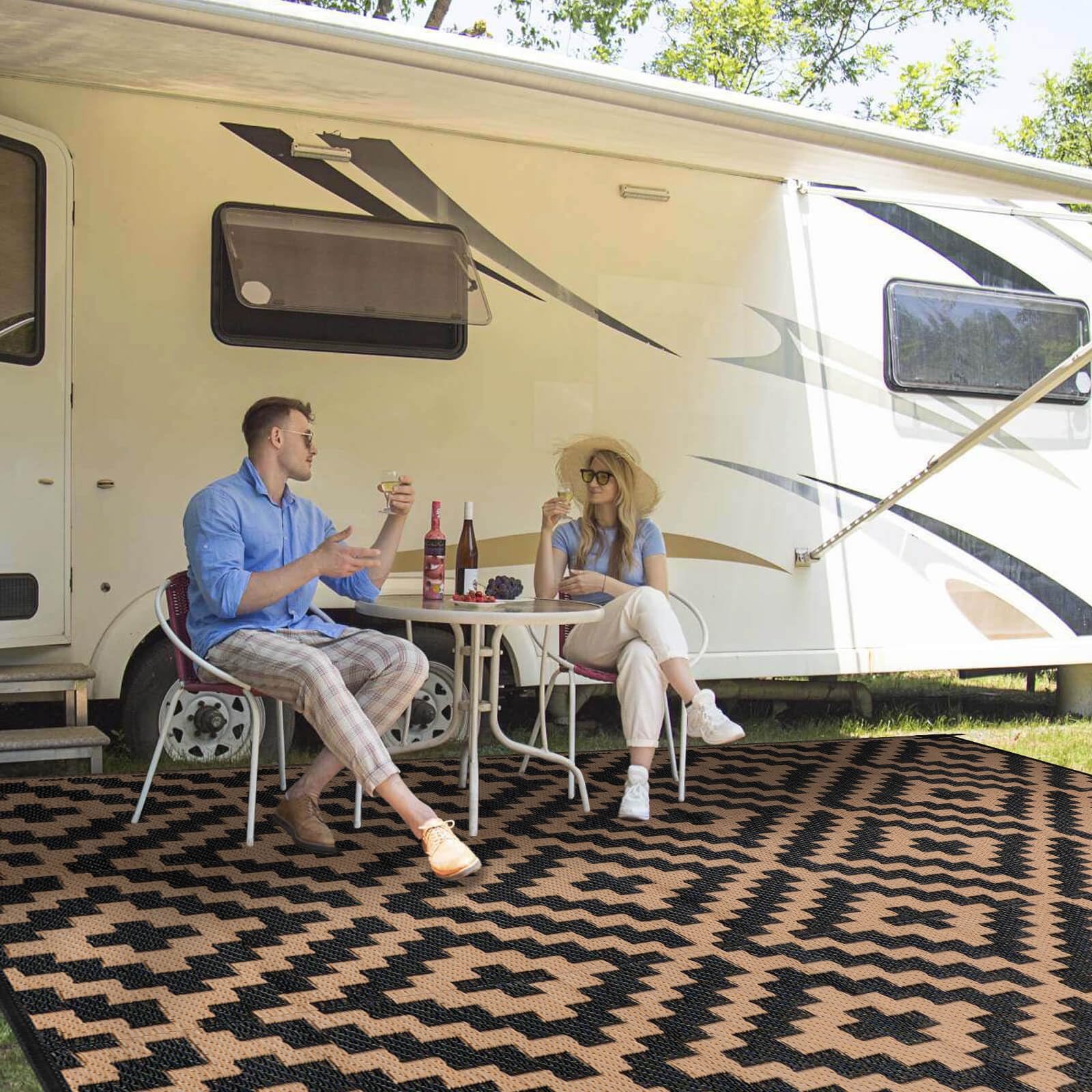 Photo 1 of ***STOCK PHOTO FOR REFERENCE ONLY **Outdoor Patio Plastic Straw Rug, 8x10 ft, Black Brown