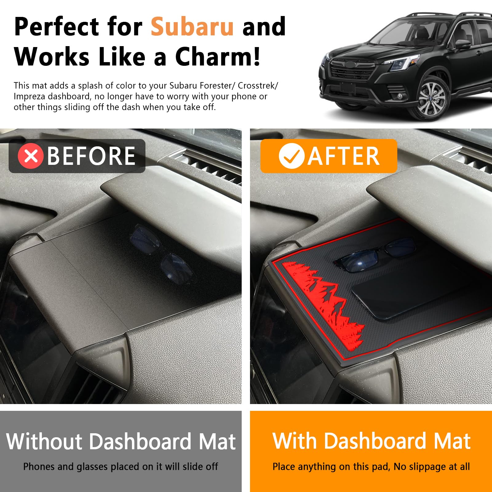 Dashboard Mat For Subaru Forester, Crosstrek, Impreza (2019-2023) - Silicone Protector, Black - View #6