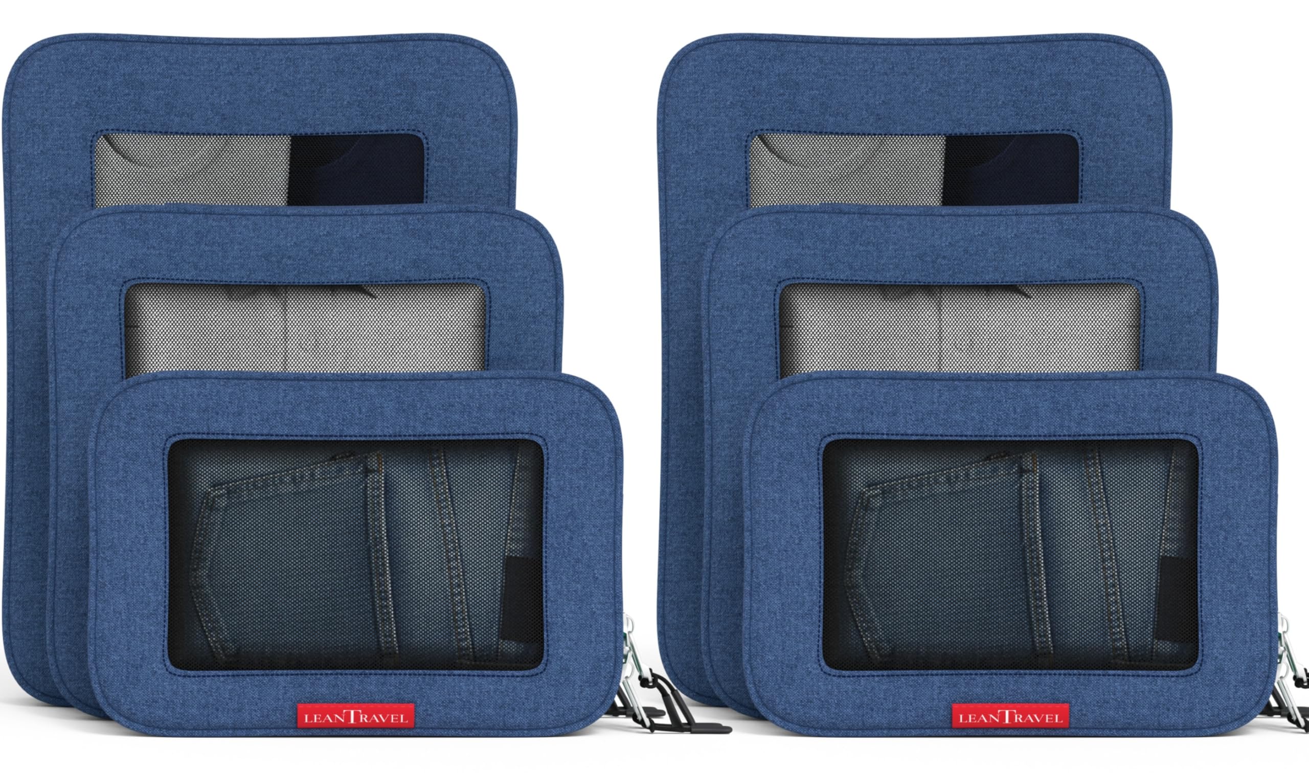 LeanTravel Compression Packing Cubes for Travel Organizers with Double Zipper (6-Pack (2L+2M+2S), Navy)