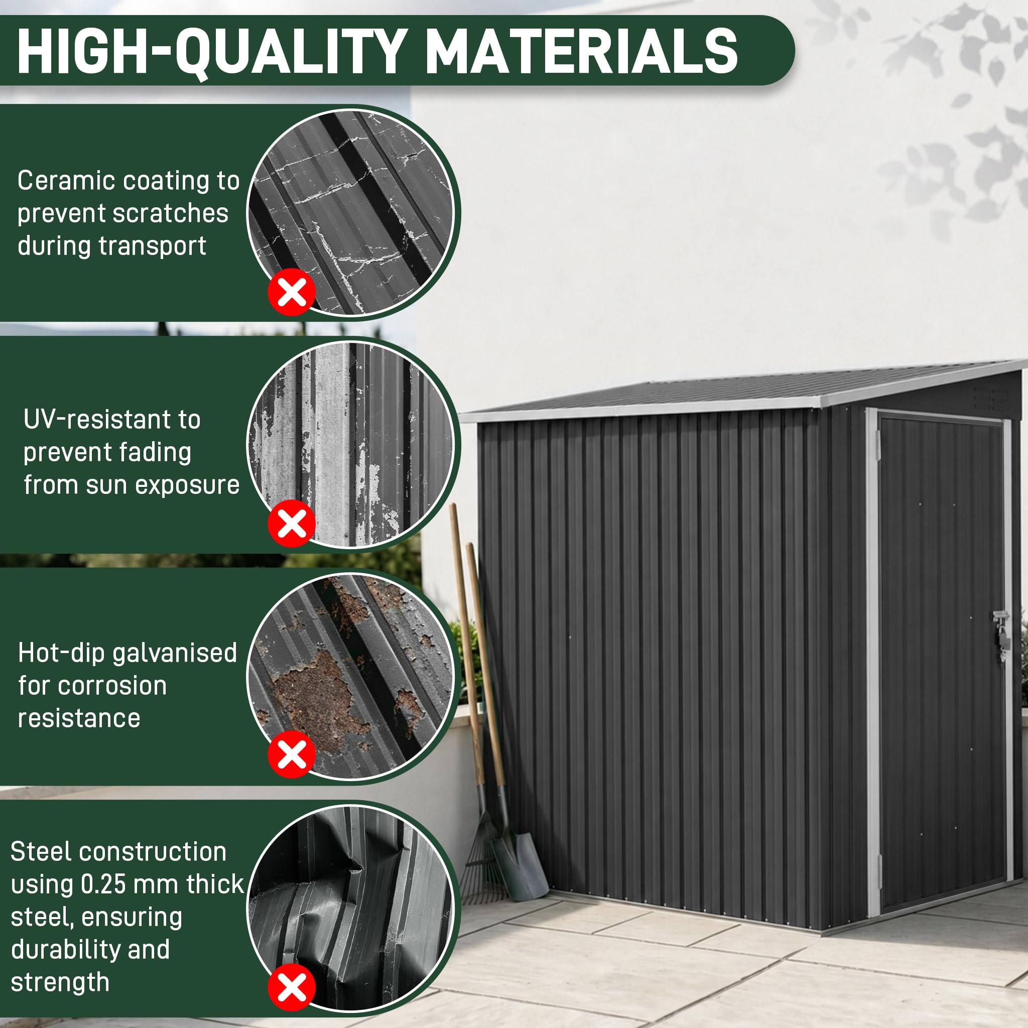 UISEBRT Capanno in metallo, 4 m³, 192 x 132 x 185 cm, resistente alle intemperie, con tetto inclinato e aperture di ventilazione, casetta da giardino chiudibile per attrezzi da giardino, attrezzi e
