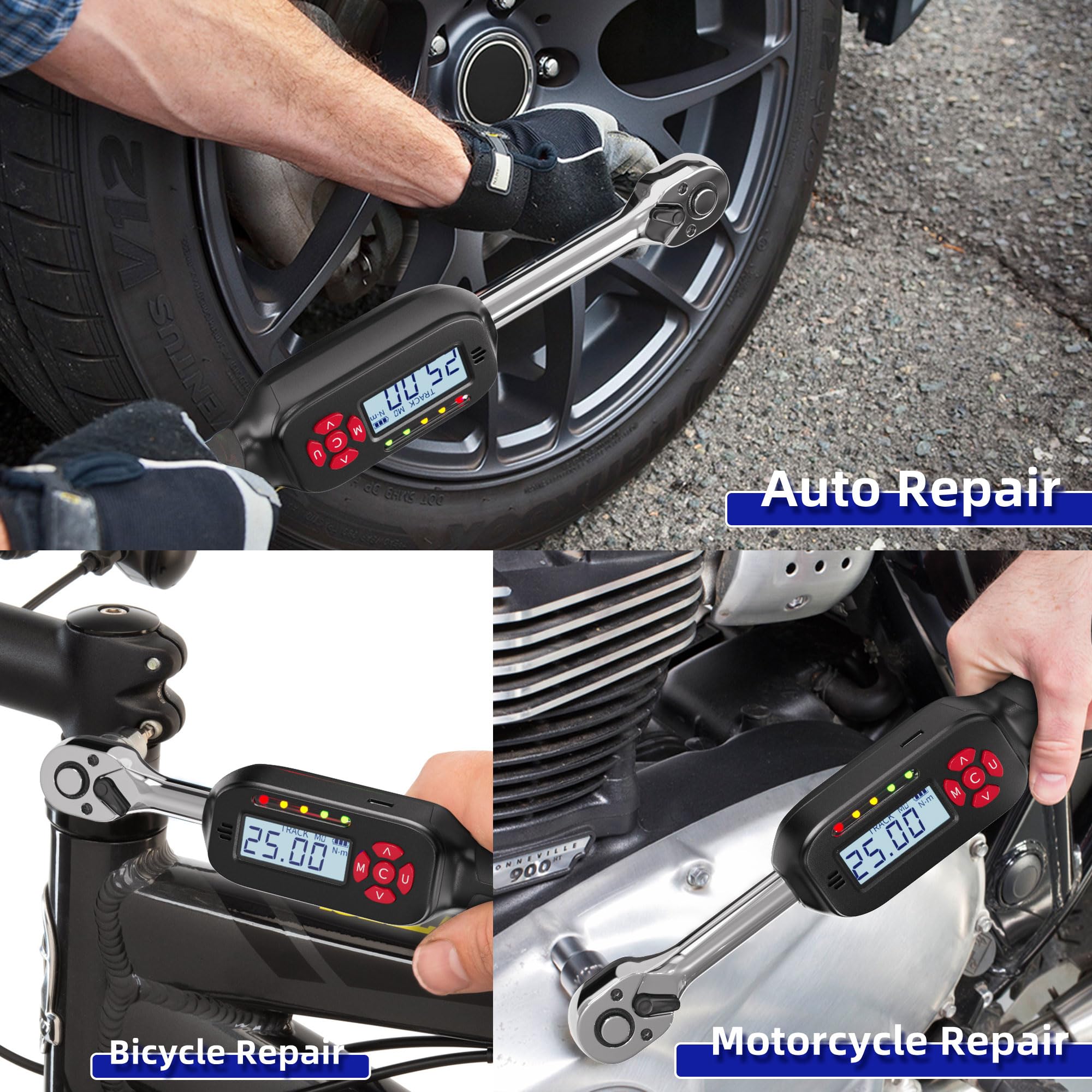 Chiave Dinamometrica Digitale 1/4'', 1.5-30Nm Chiave Dinamometrica Bici, Alta Precisione ± 2% con Memoria Preimpostata Buzzer E Indicatore LED per Bicicletta e Moto