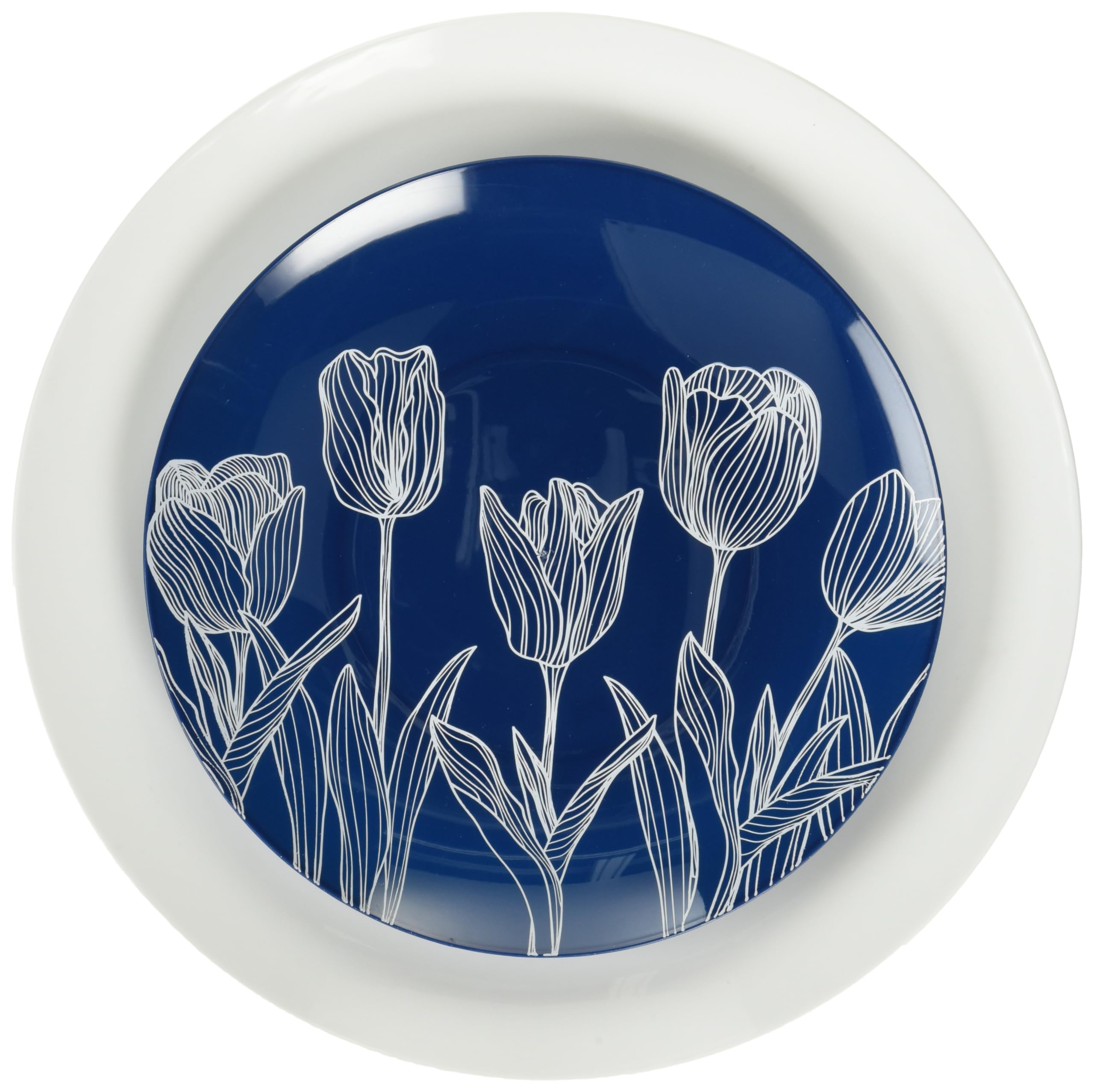 Blue Sky Tulip Organic Navy/White Combo Plates - 32 Count, 7.5" & 10" Combo Pack, Round Disposable Plastic Plate Set | Stylish White & Navy Design for Elegant Occasions