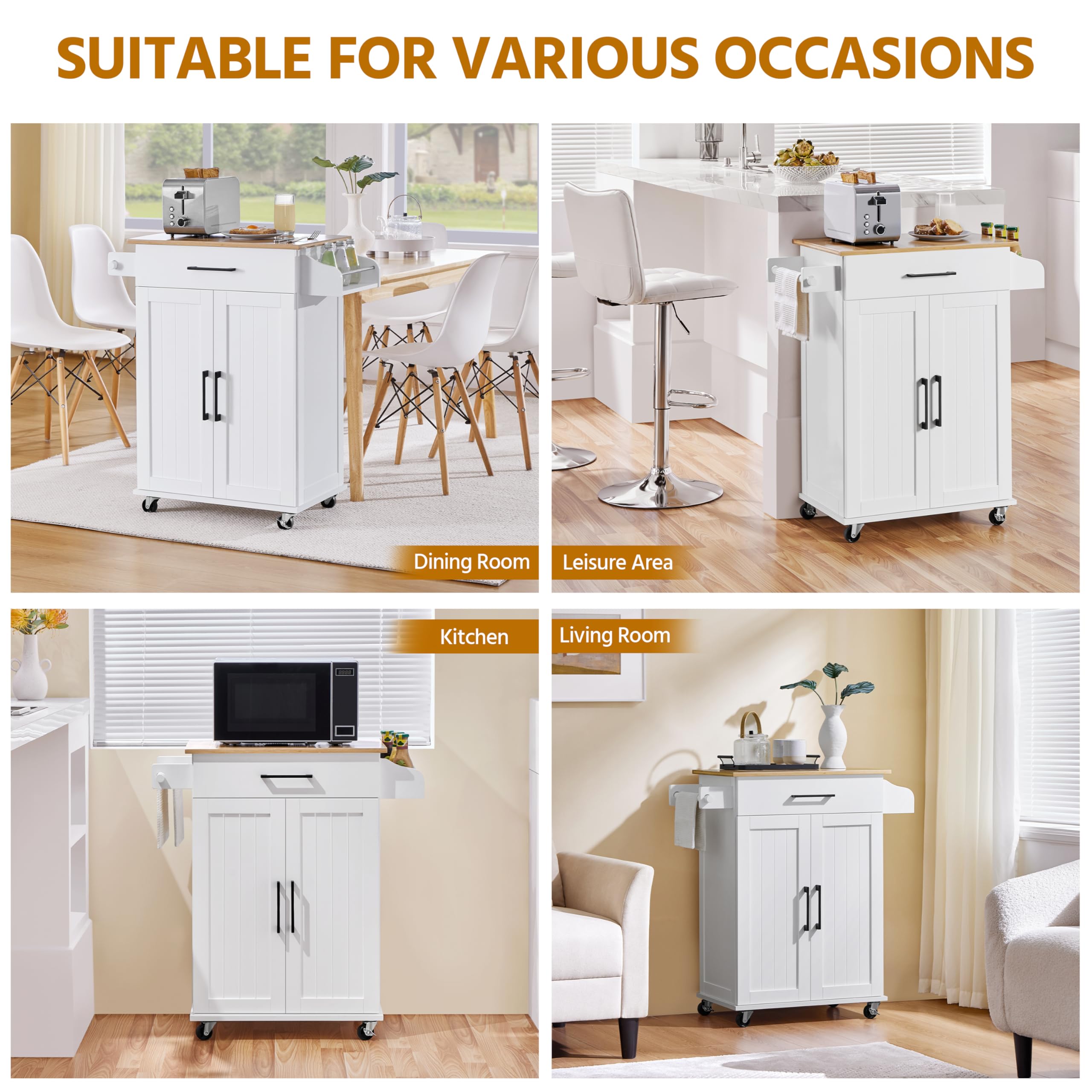Yaheetech Carro de Cocina con Ruedas Carrito Servicio 60x40x88,5cm Blanco | Estantería de Cocina Madera para Comedor Salón
