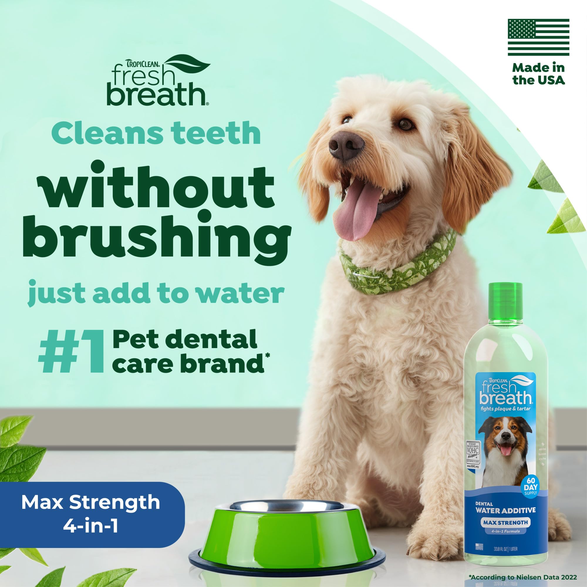 TropiClean Fresh Breath Advanced Whitening Water Additive for Dogs, Max Strength Dog Teeth Cleaning and Breath Freshener Solution, 33.8oz - image 2