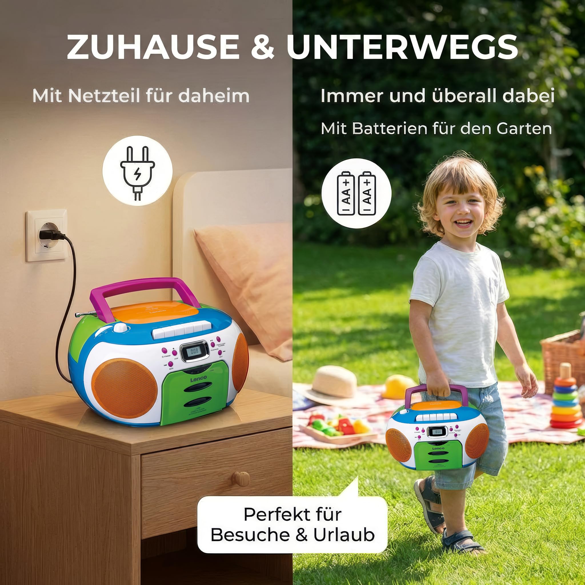 Lenco SCD-971 - CD Player - Radio CD Player - auch für Kinder - Tragbar | CD Spieler -Kinderradio - Kassettenradio mit CD - Kassettenspieler - Kopfhöreranschluss