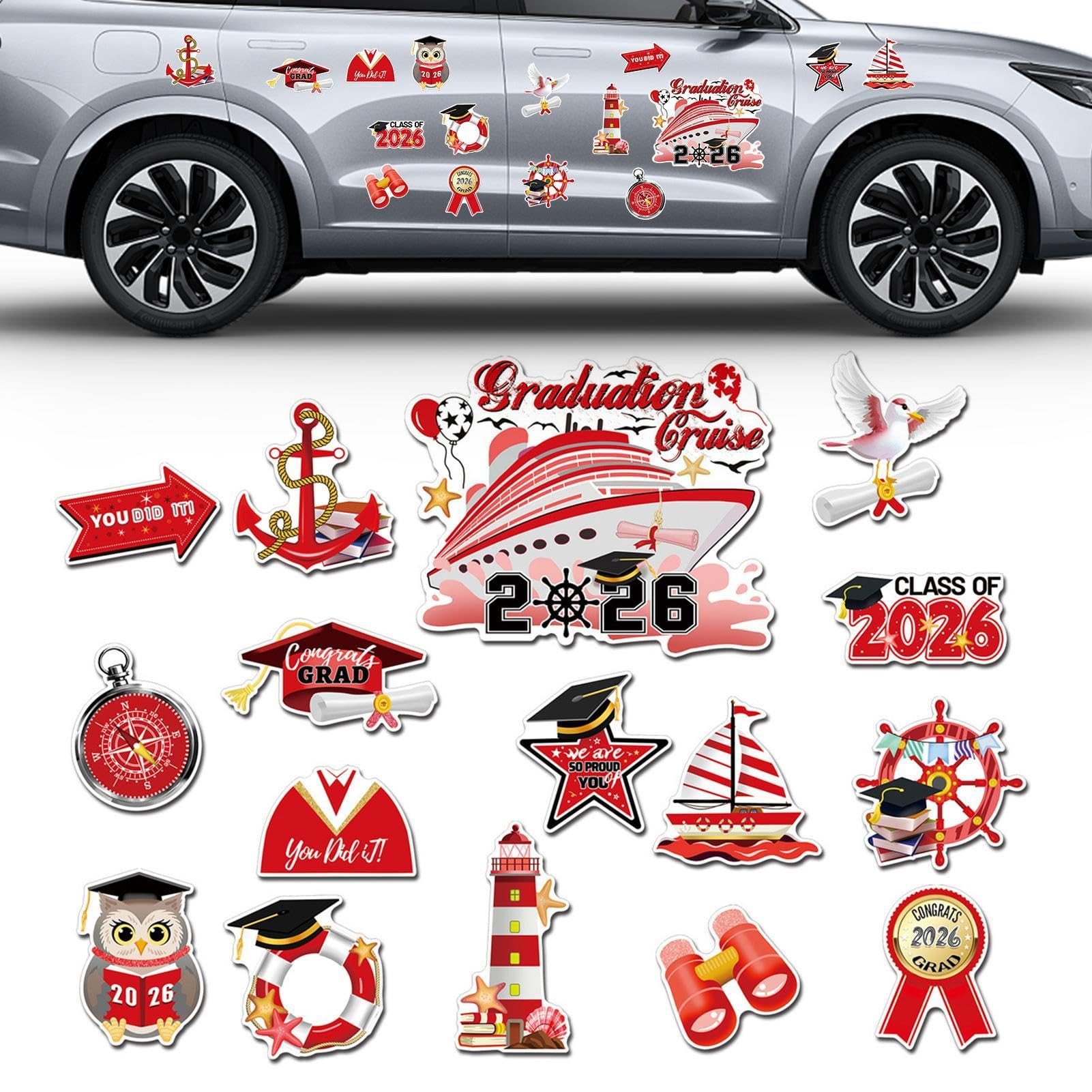 Decoración refrigerador y fiestas de clase con imanes de crucero de graduación 2026