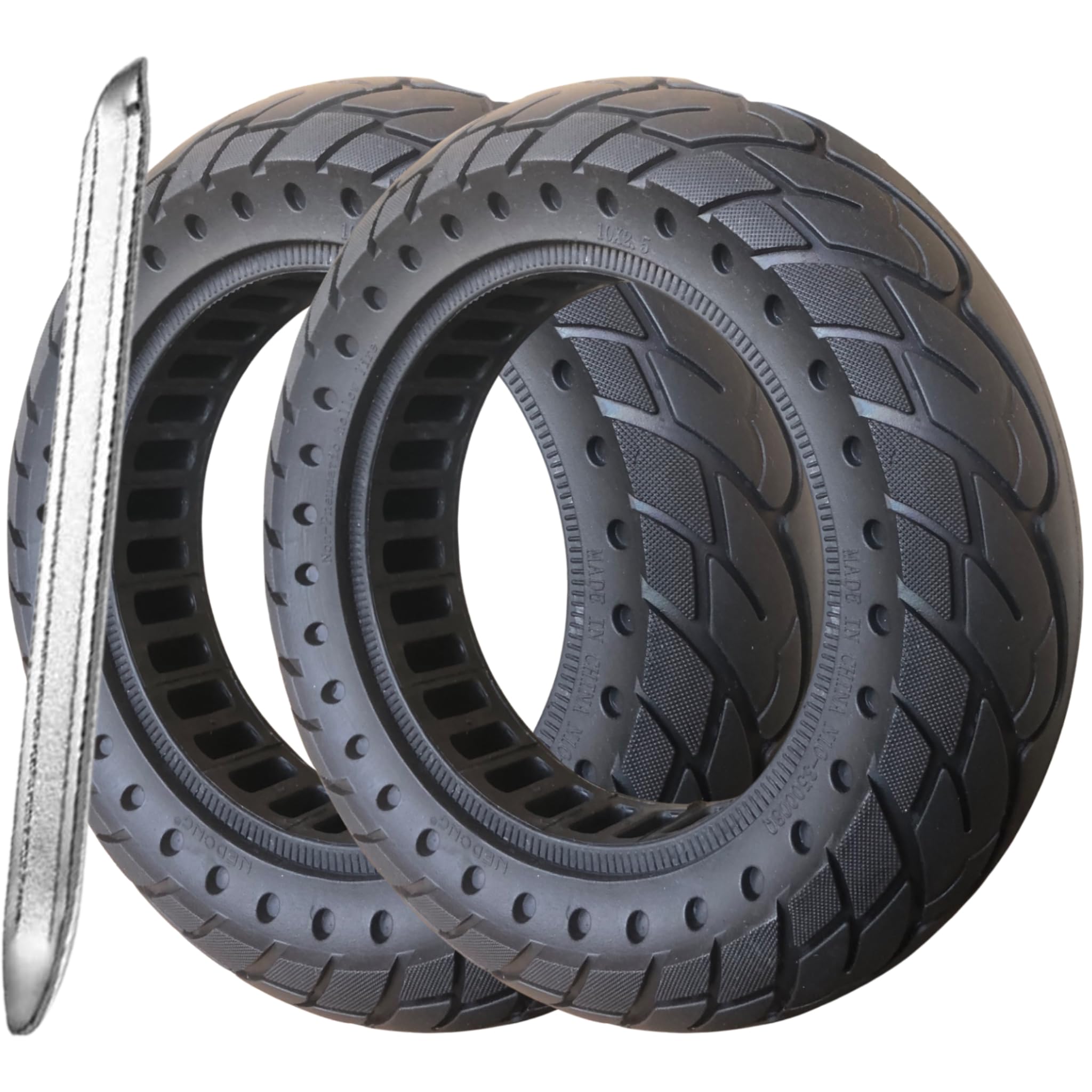 Ruota Piena 10x2.5 (36mm) per Monopattino Elettrico – Pneumatico Solido Anti-Foratura Compatibile con Xiaomi, Ducati, Lexgo, Vivobike S2 60/70-6.5 (Nero puntini 2pz+leva)