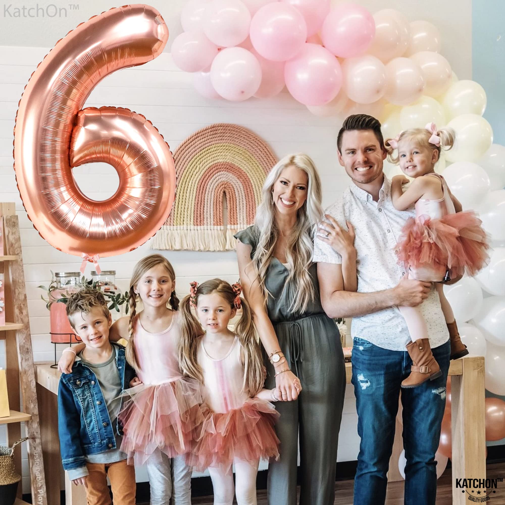 KatchOn Giant Rose Gold Number 6 Balloon - 40 Inch | 6th Birthday Decorations | Six Year Old Balloon for 6 Year Celebrations