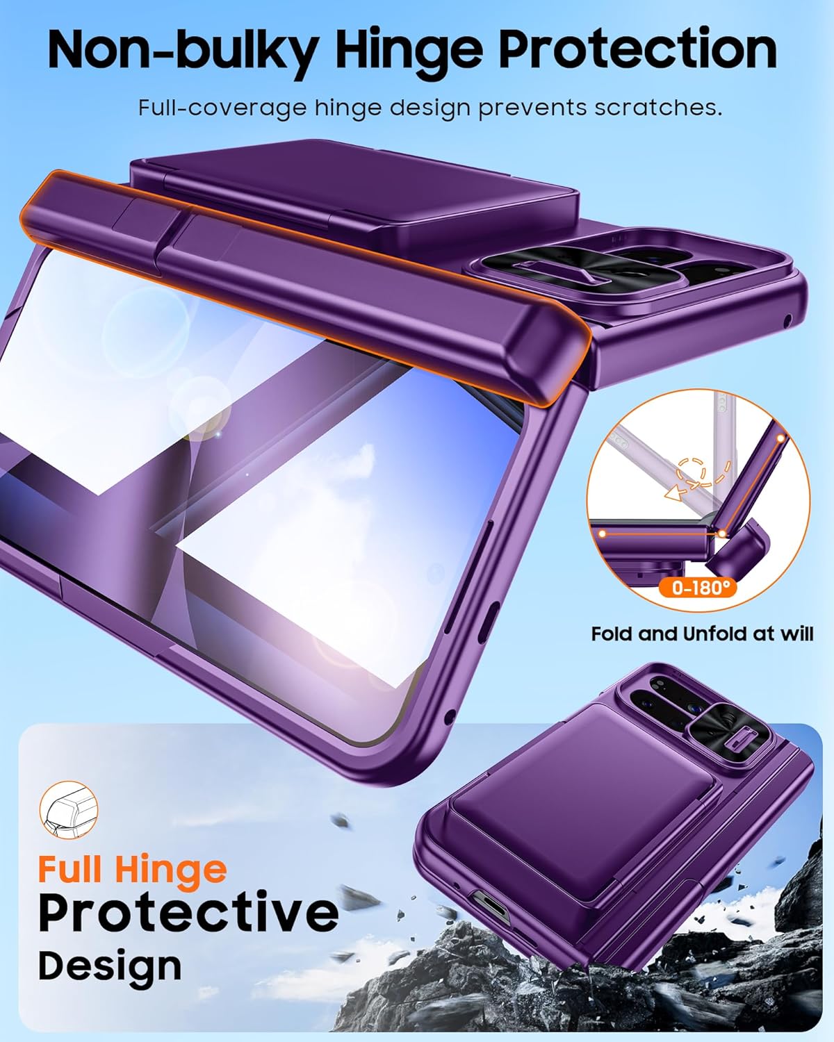 CENMASO for Google Pixel 10 Pro Fold Case with Card Holder [RFID Blocking] Camera Cover, Hinge Protection, Dual Hidden Kickstand, Screen Protector, Shockproof Phone Case for Pixel 10 Pro Fold (Purple)