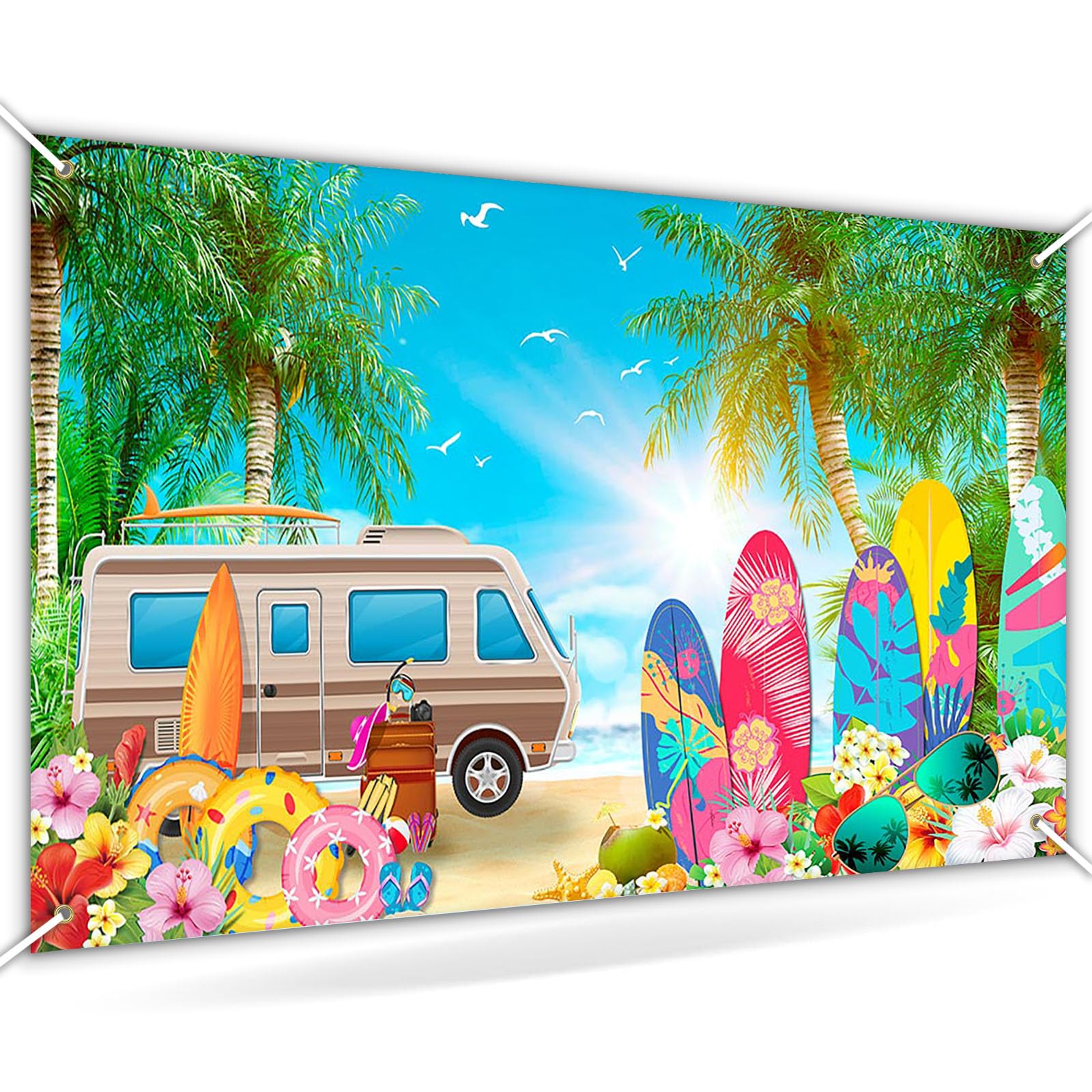 Avezano Beach Party Backdrop Summer Surfboard Party Backdrop Surf Seaside Tropical Hawaiian Photography Background for Baby Shower Birthday Party Decorations 70.8 x 43.3 inch