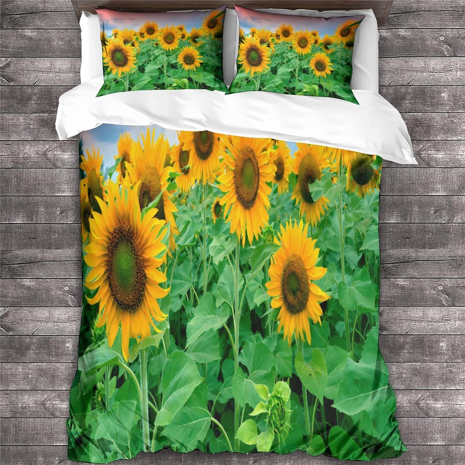 Parure de lit king size 220x240 avec housse de couette imprimée 3D sunflower et taies