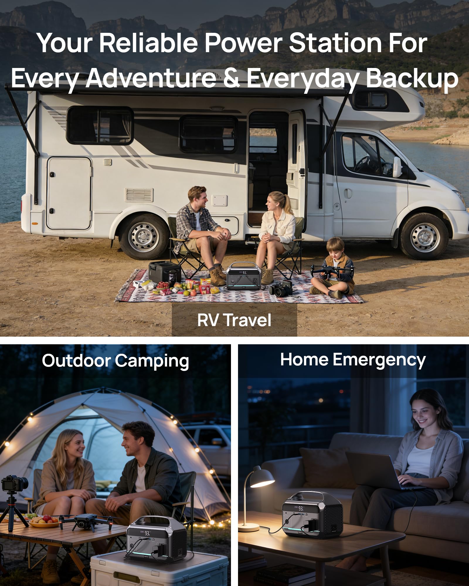 DARAN Portable Power Station with 60W Solar Panel Included, 288Wh LiFePO4 Battery, 350W (600W Peak), 7-Port Design, 2.1Hrs Fast Charing Solar Generators for Home, Outdoor Camping: Advanced Gray