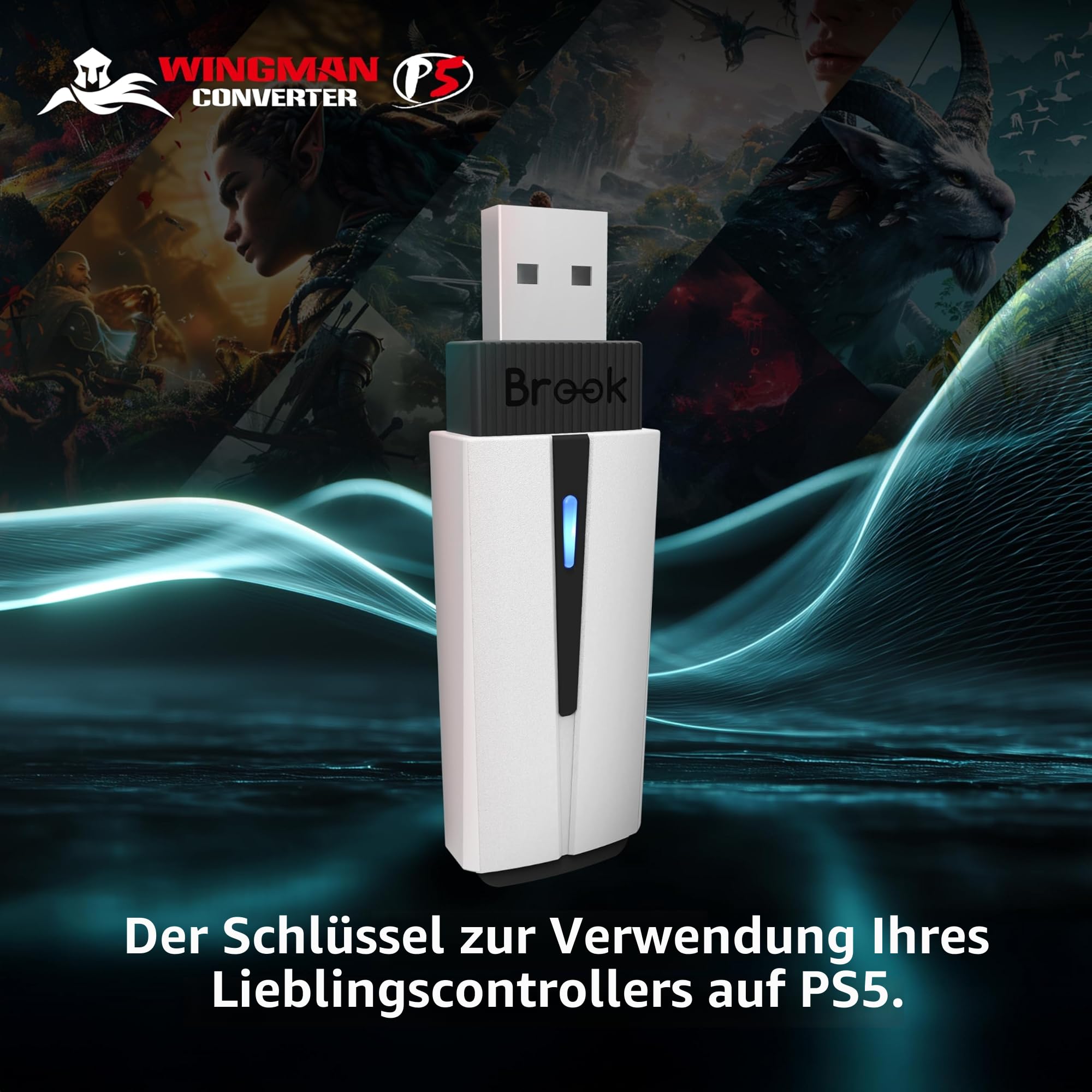 Brook Wingman P5 - P5 P4 PC-Controller-Konverter mit kabelloser und kabelgebundener Unterstützung, Vibration, 6-Achsen-Bewegung, Turbo-Makro-Remap über Converter Center Software (exklusive Version)